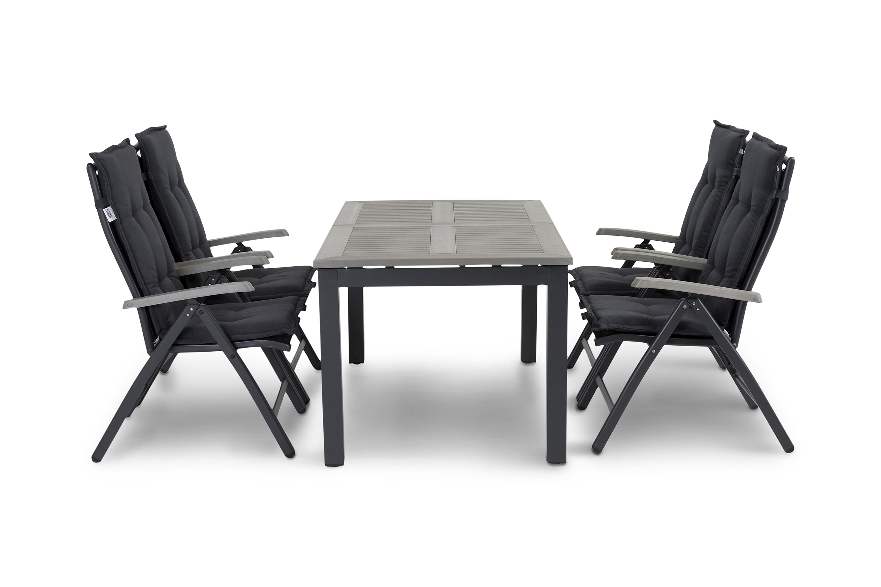 matgrupp utomhus monaco 152-210 + 4 positionsstol lyx - svartsvart