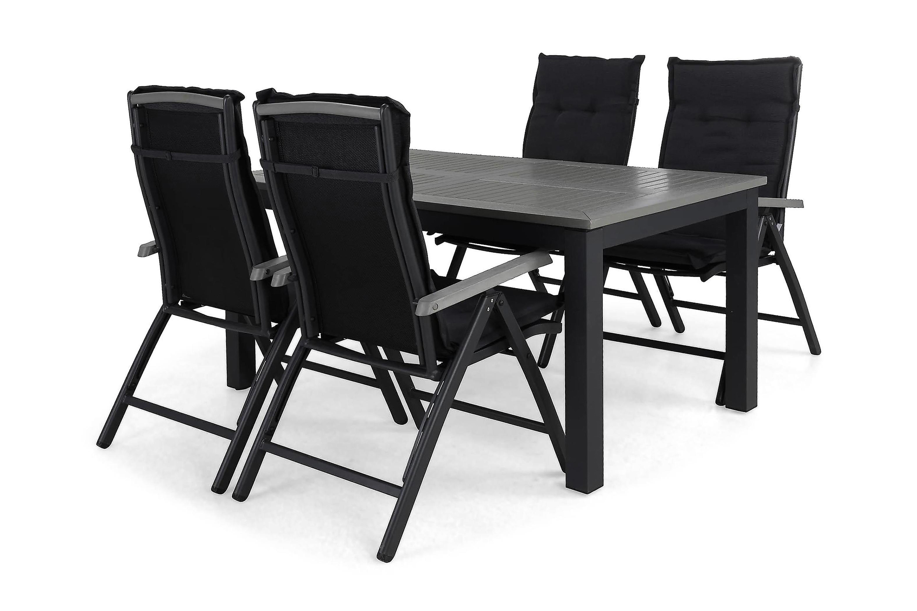 matgrupp utomhus monaco 152-210 + 4 positionsstol lyx m dyna - svartsvartgrå