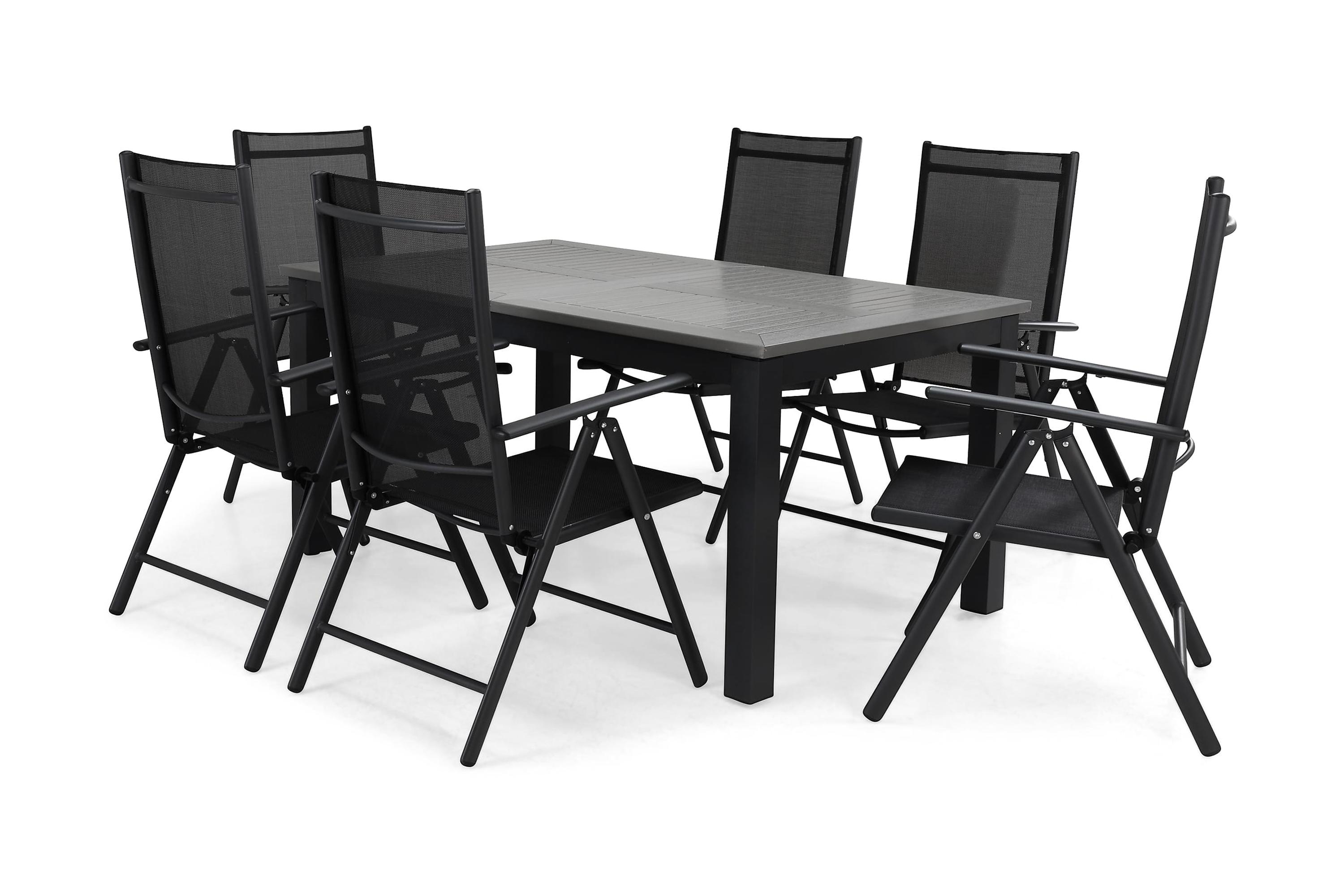 matgrupp utomhus monaco 152-210 + 6 maggie positionsstol - svart