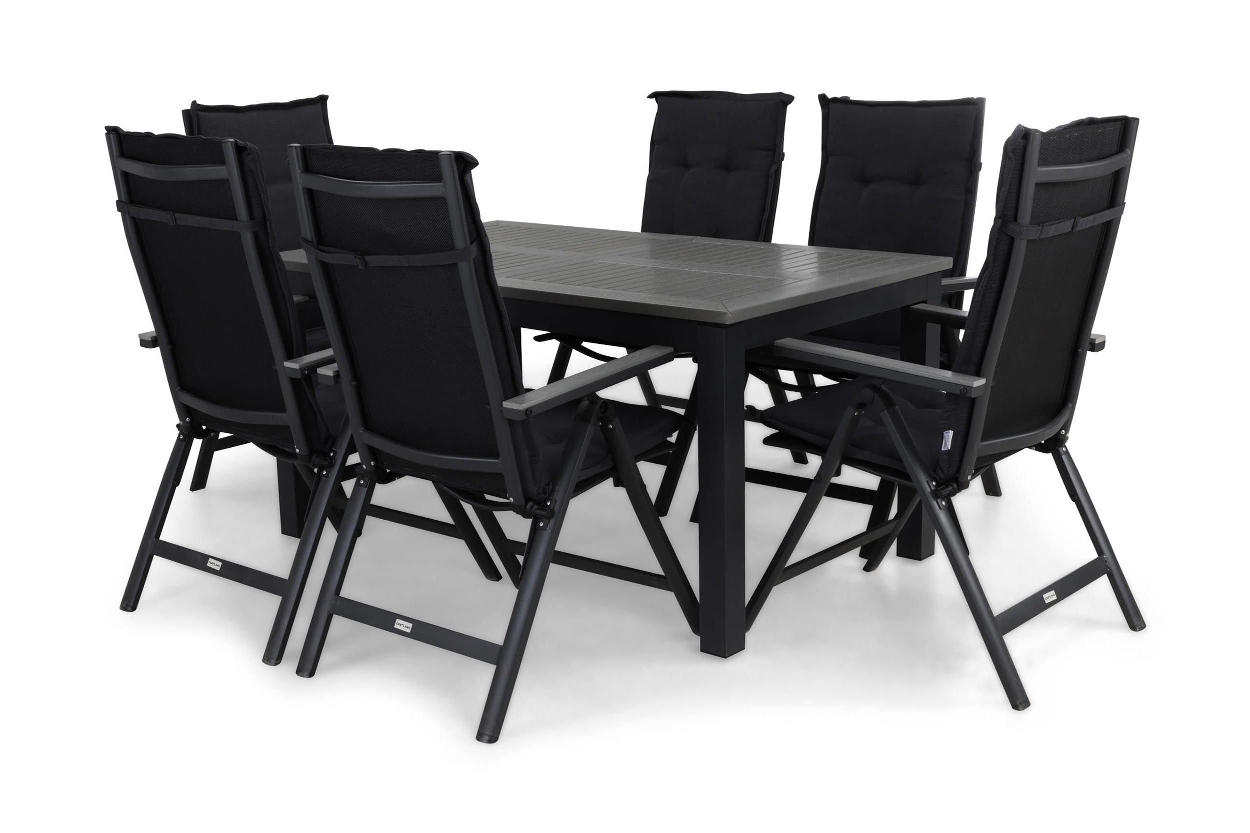 matgrupp utomhus monaco 152-210 + 6 maggie positionsstol m dyna - svartsvartgrågrå