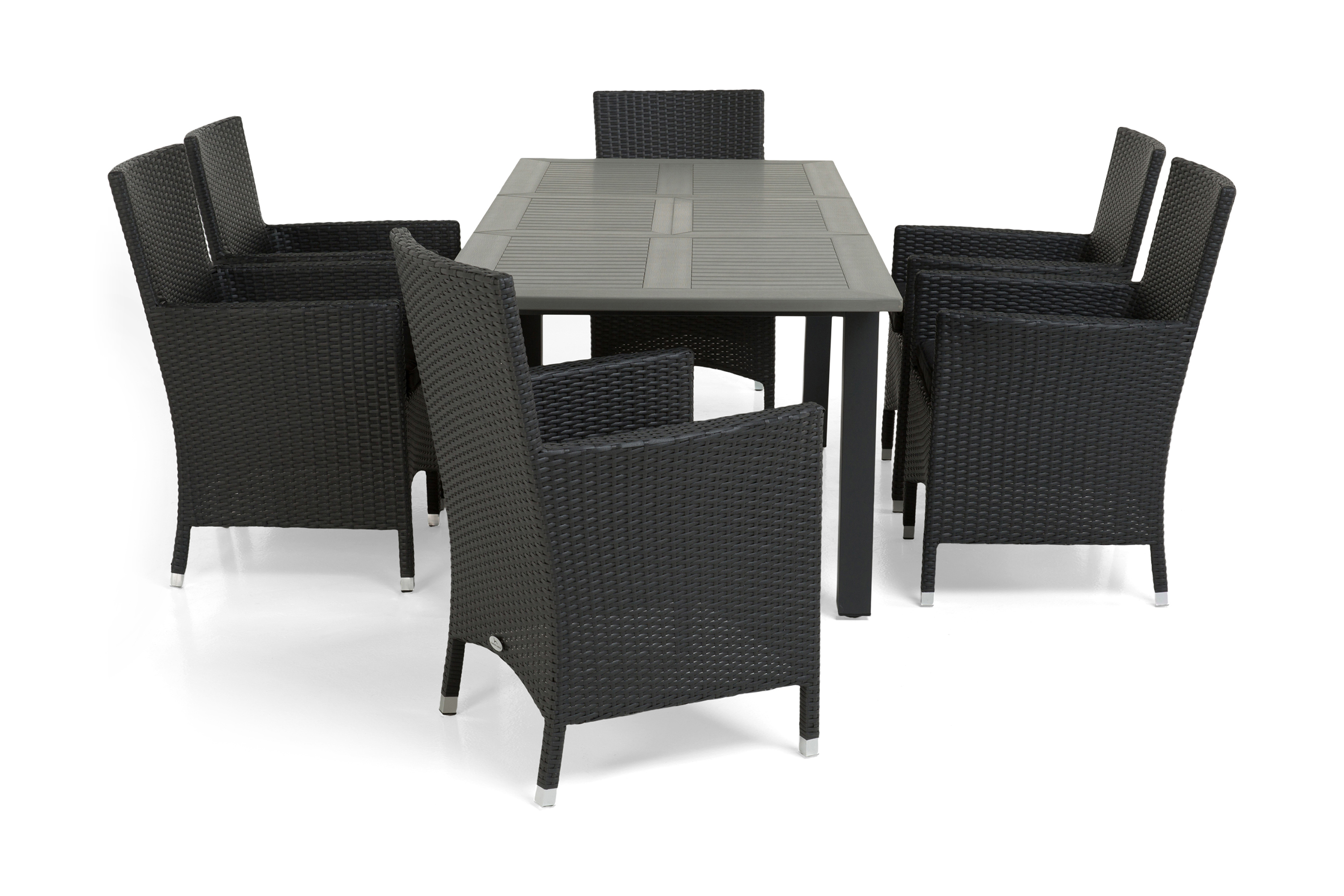 matgrupp utomhus monaco 152-210 + 6 thor lyx fåtölj - svartsvart