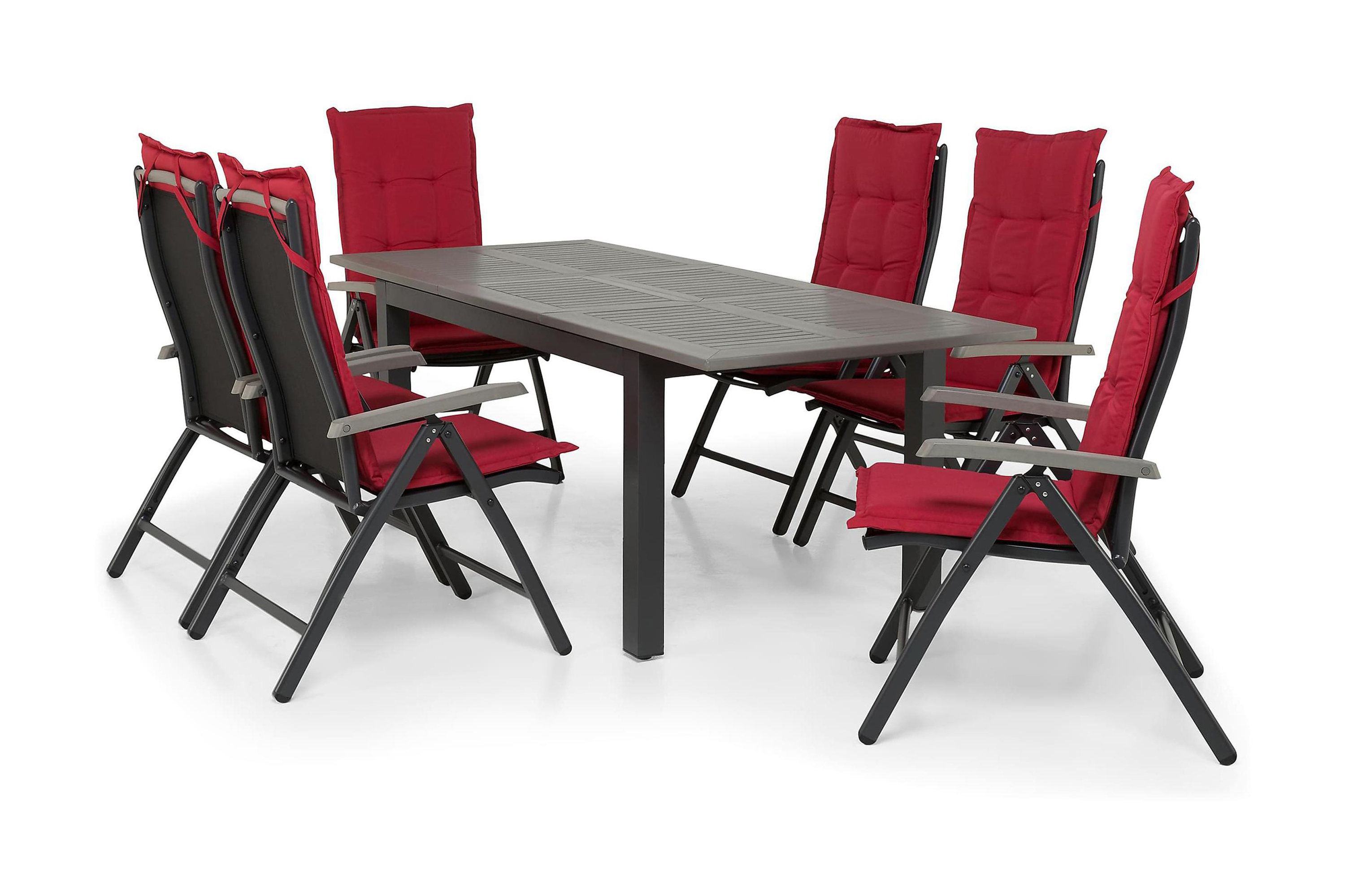 matgrupp utomhus monaco 152-210 + 6 positionsstolar - svartsvart