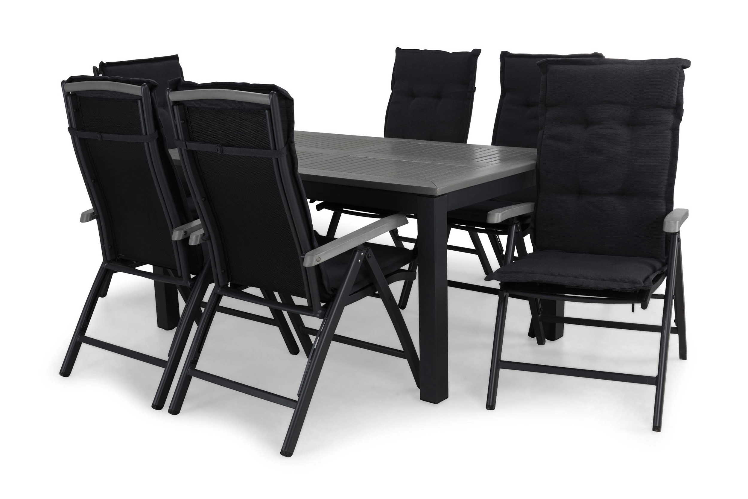 matgrupp utomhus monaco 152-210 + 6 positionsstol lyx m dyna - svartsvartgrå