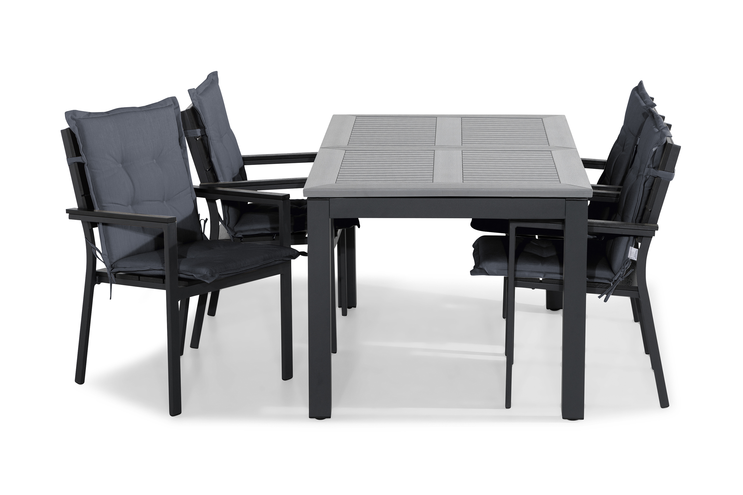 matgrupp utomhus monaco 152-210x90 + 4 tunis stapelstol m dyna - svartgrå