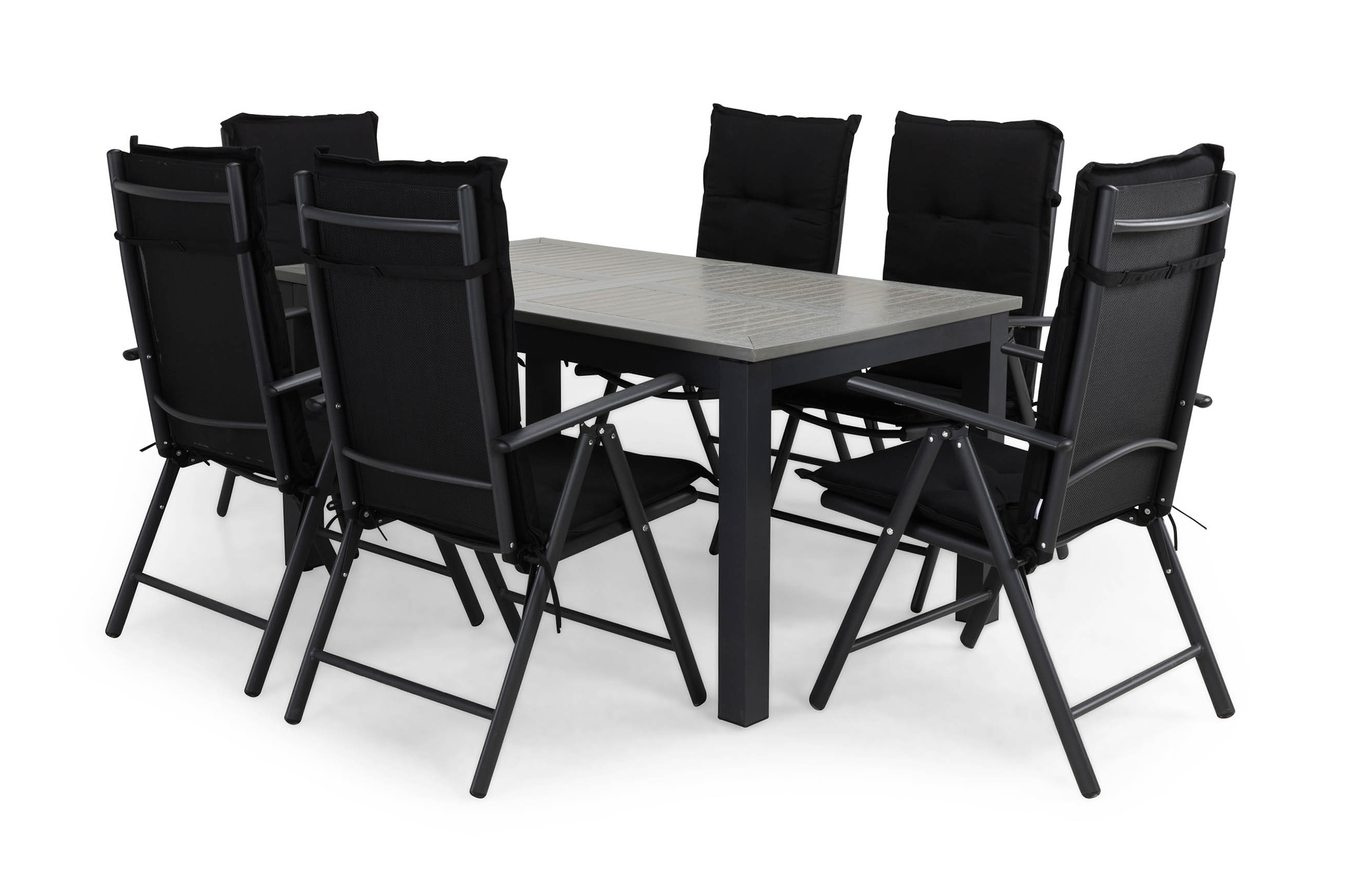 matgrupp utomhus monaco 152-210x90 + 6 maggie positionsstol m dyna - svart