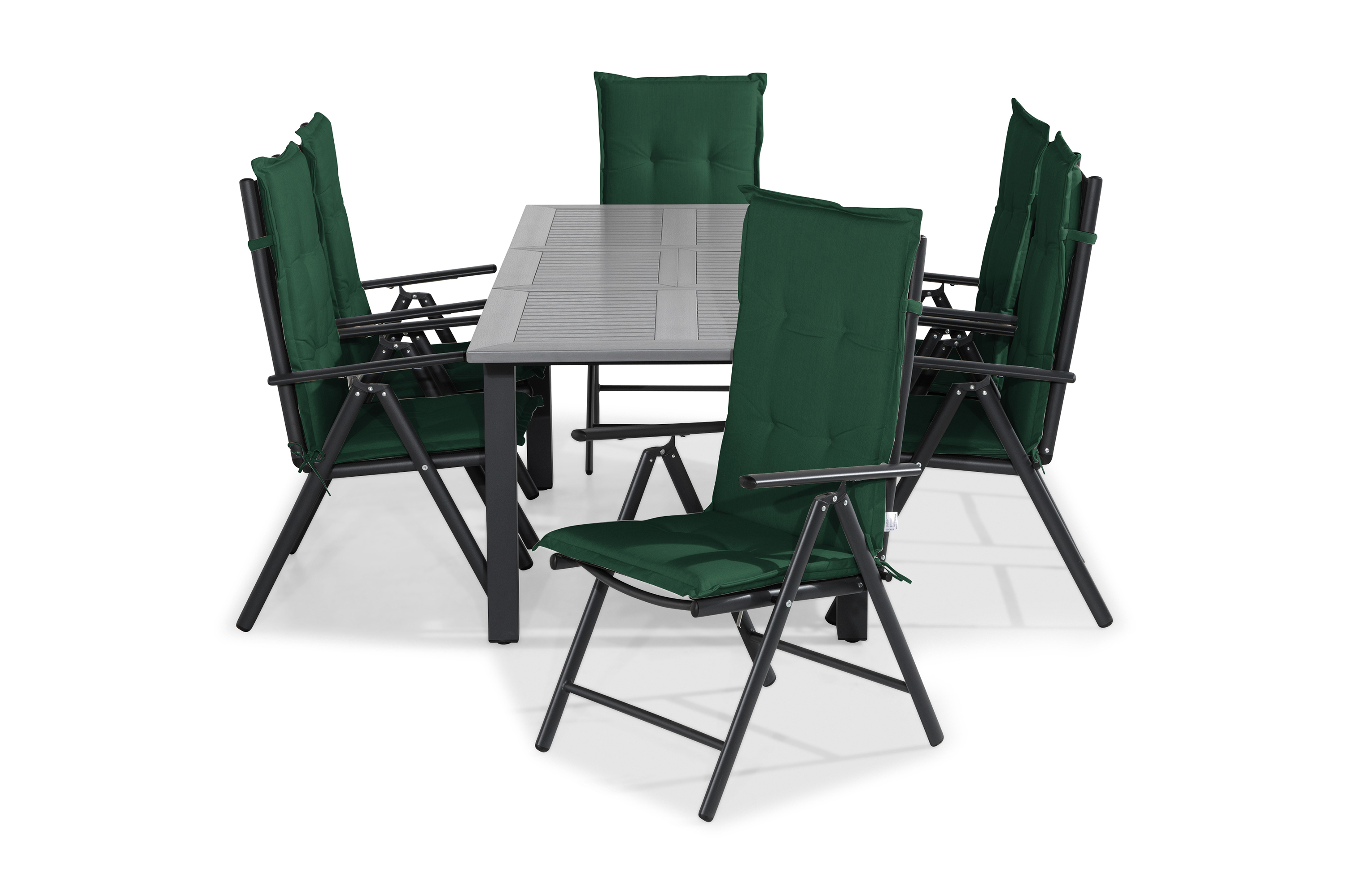 matgrupp utomhus monaco 152-210x90 + 6 maggie positionsstol m dyna - svartgrön