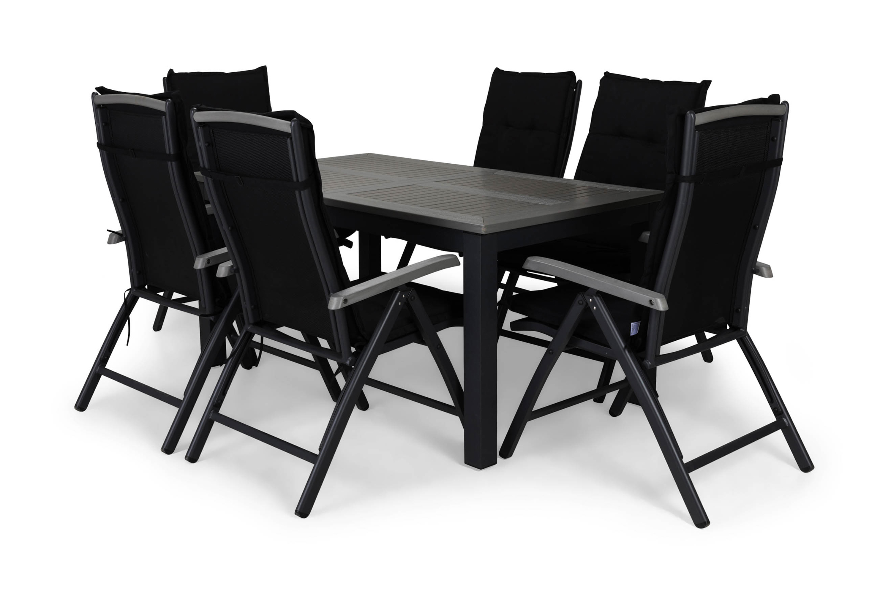 matgrupp utomhus monaco 152-210x90 + 6 monaco positionsstol m dyna - svartgrå