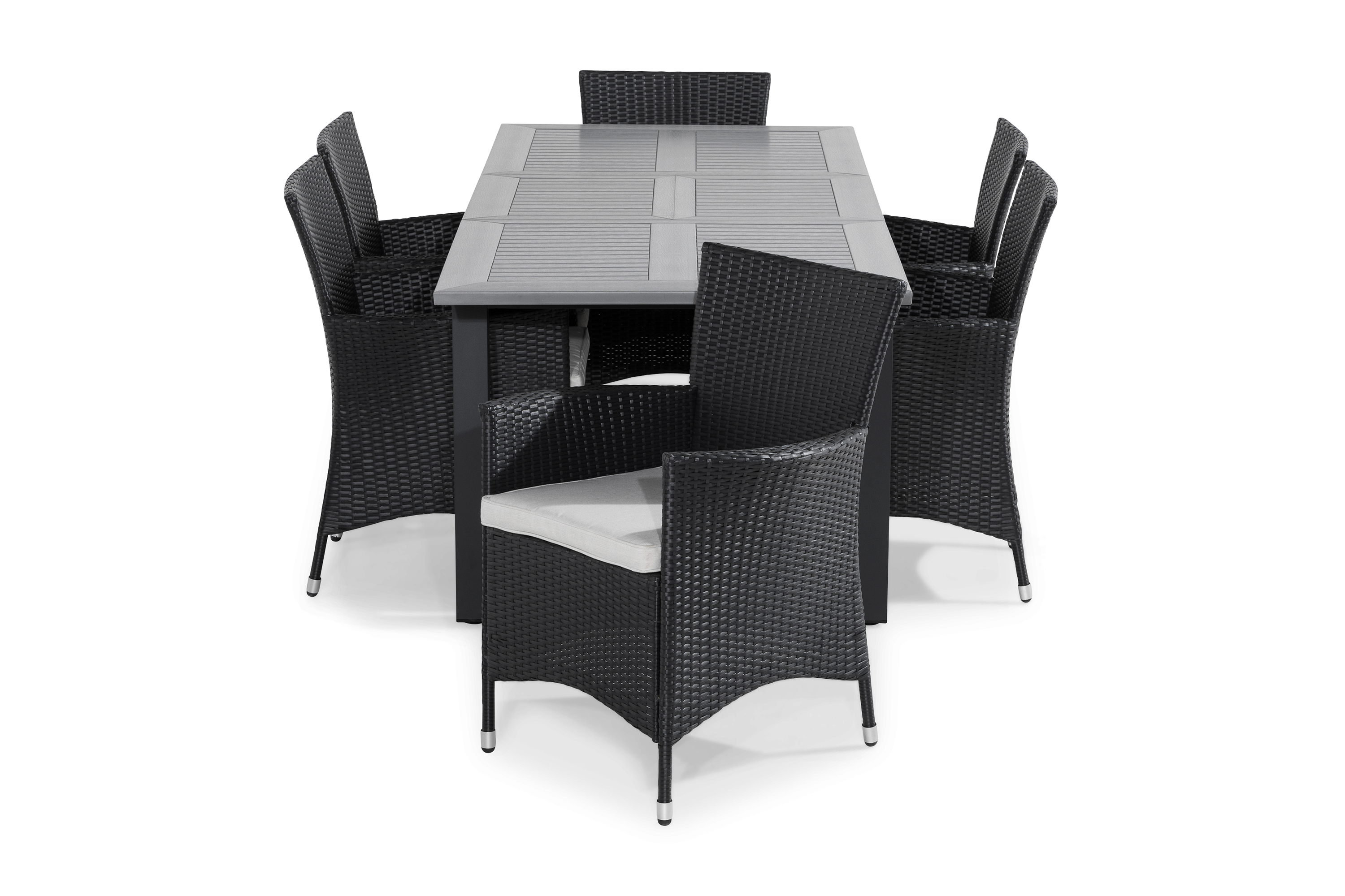 matgrupp utomhus monaco 152-210x90 + 6 thor fåtölj m dyna - gråsvart