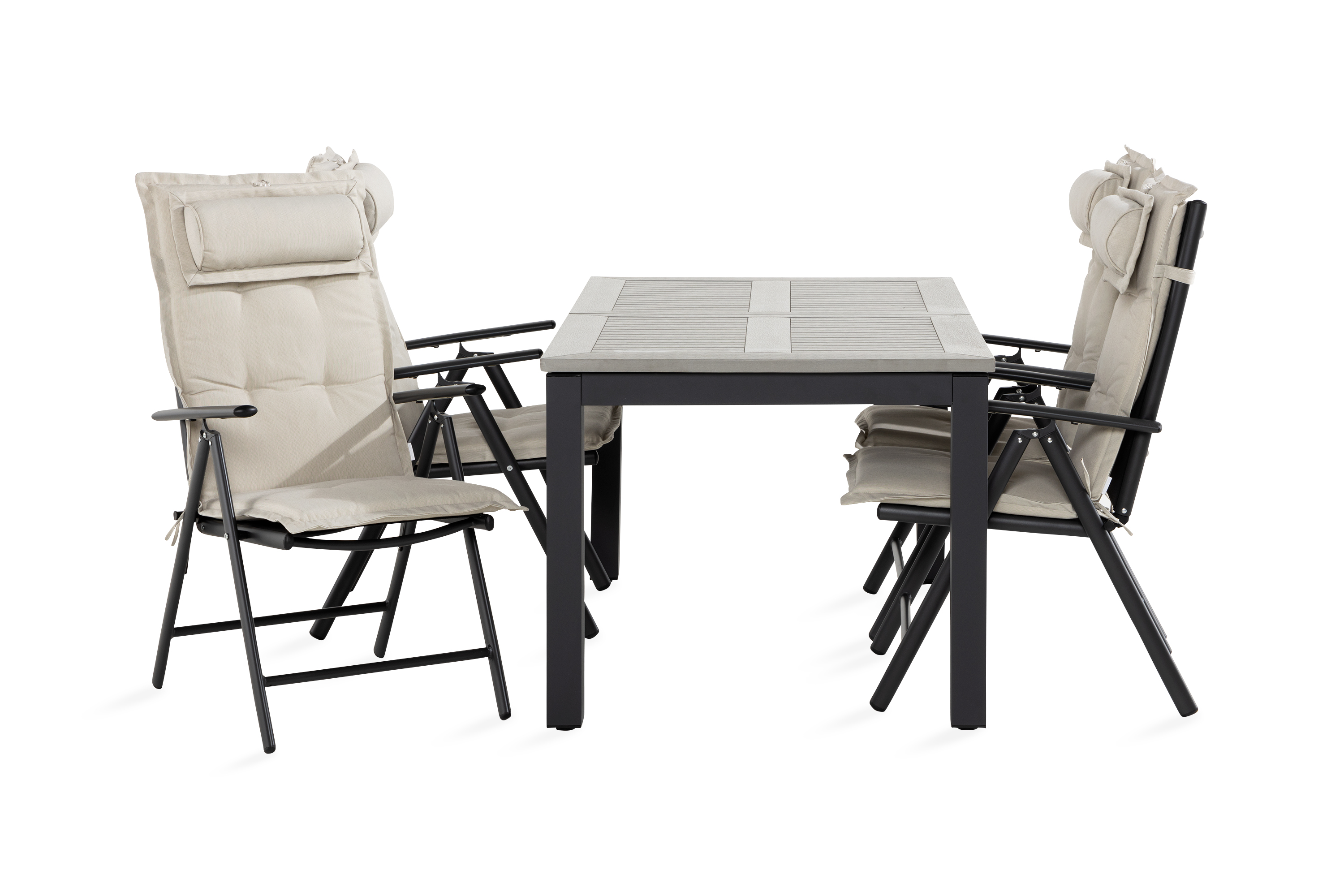 matgrupp utomhus monaco 90x152-210 + 4 maggie positionsstol m dyna - svartoffwhite