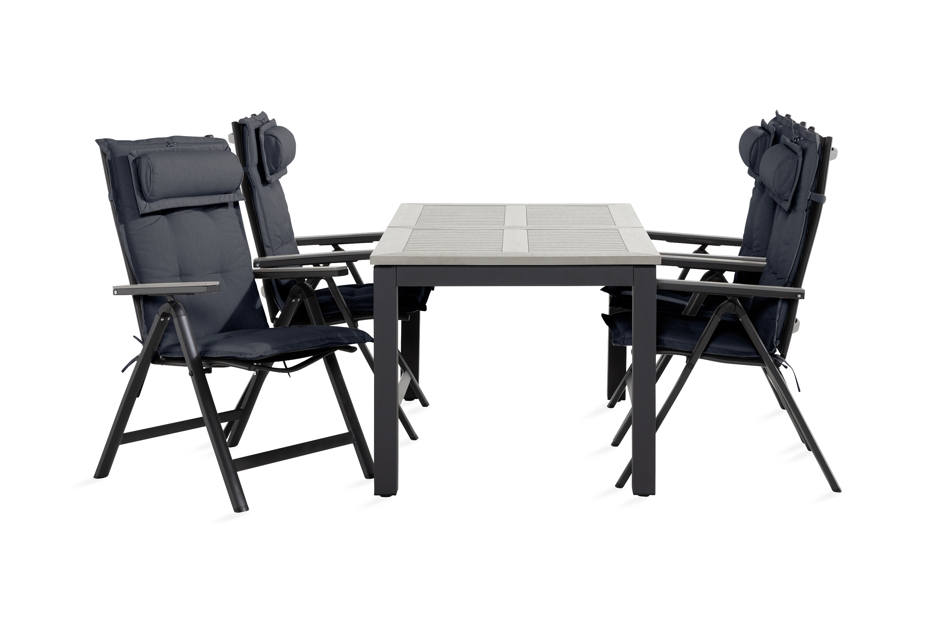 matgrupp utomhus monaco 90x152-210 + 4 monaco light stol m dyna - svartgrå