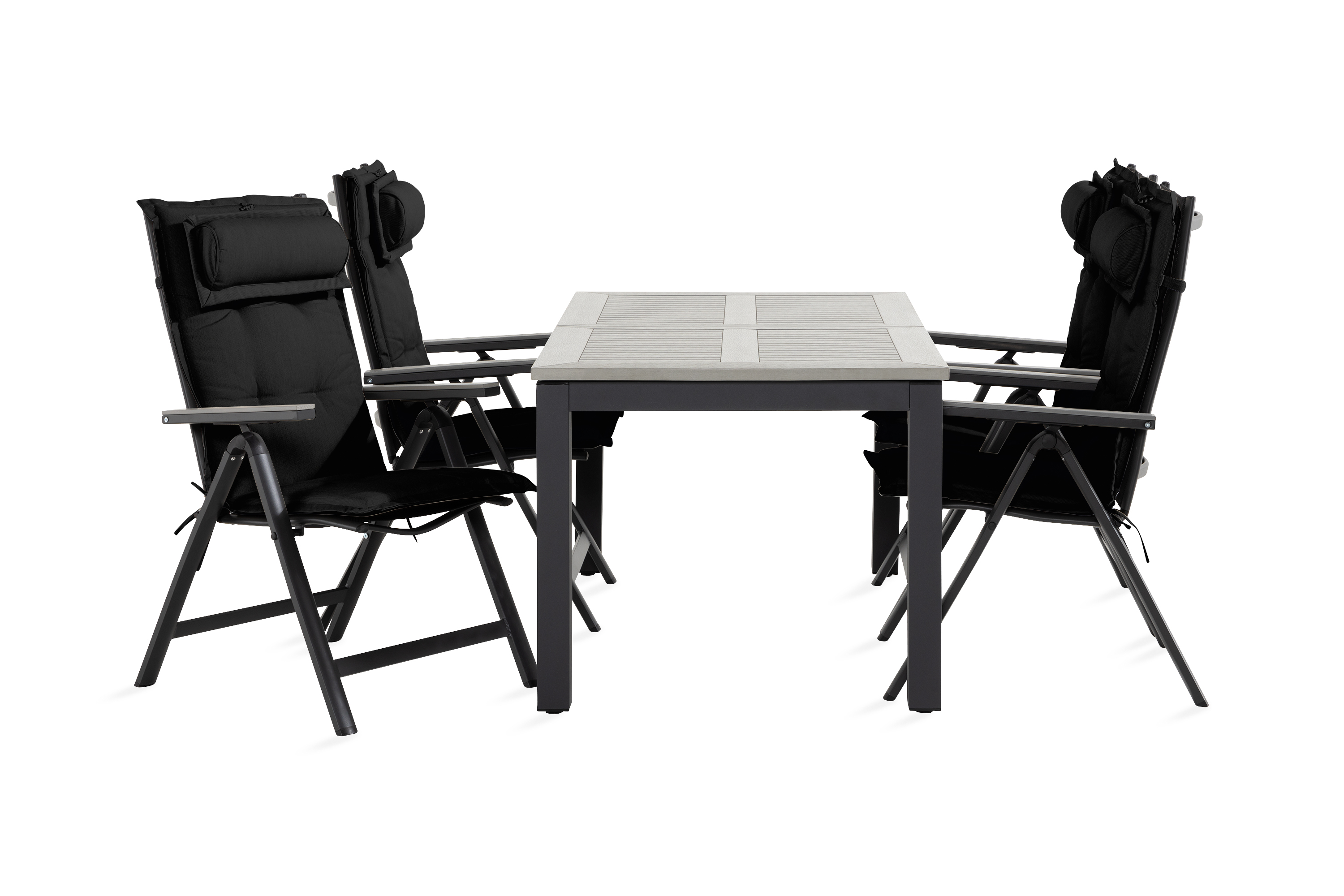 matgrupp utomhus monaco 90x152-210 + 4 monaco light stol m dyna - svartgrå