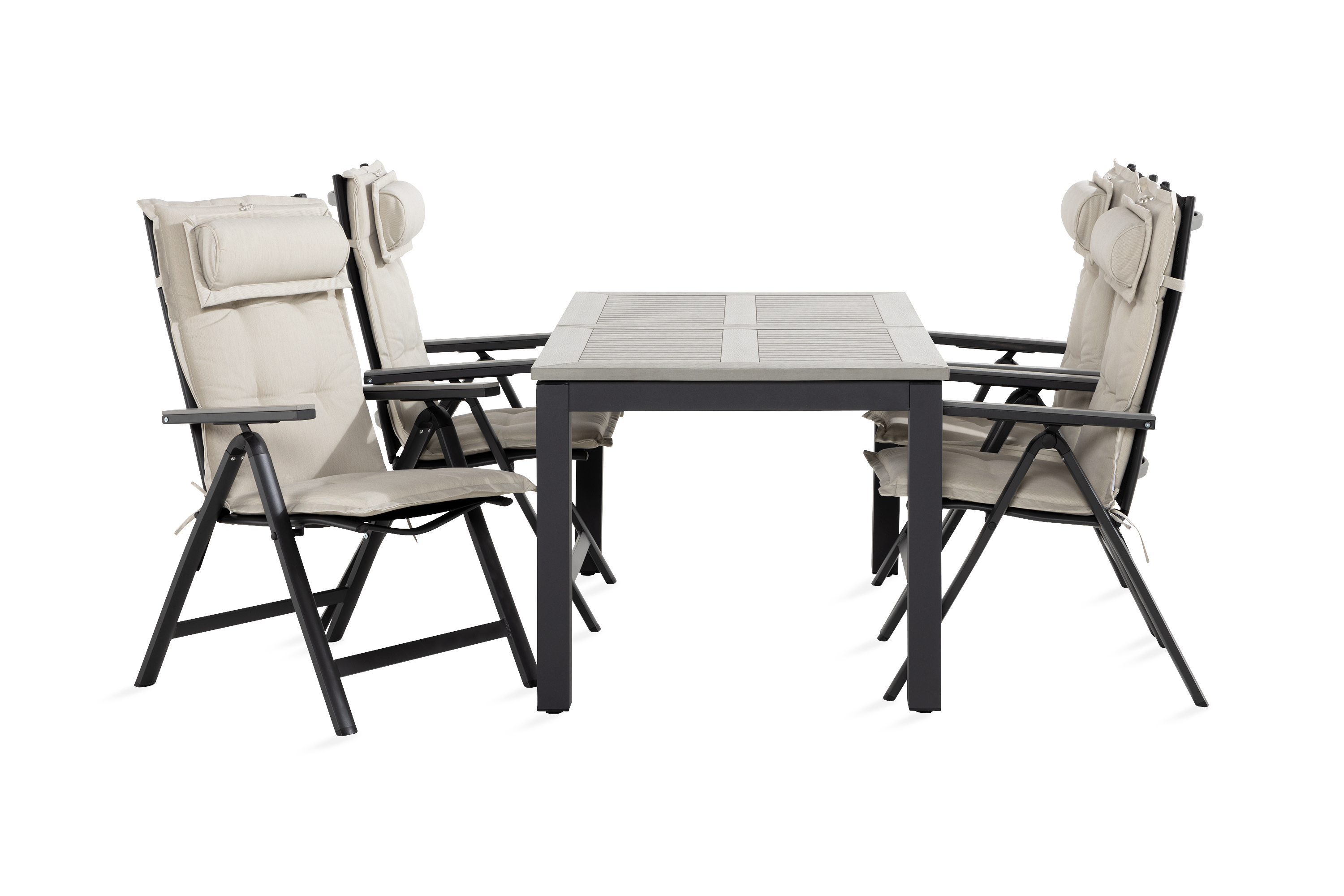 matgrupp utomhus monaco 90x152-210 + 4 monaco light stol m dyna - svartgråoffwhite