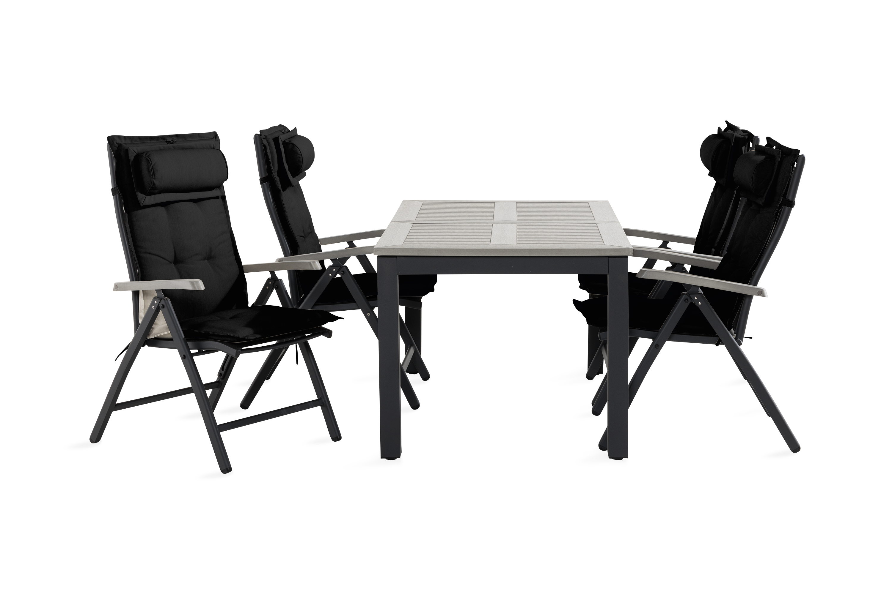 matgrupp utomhus monaco 90x152-210 + 4 positionsstolar m dyna - svartgrå