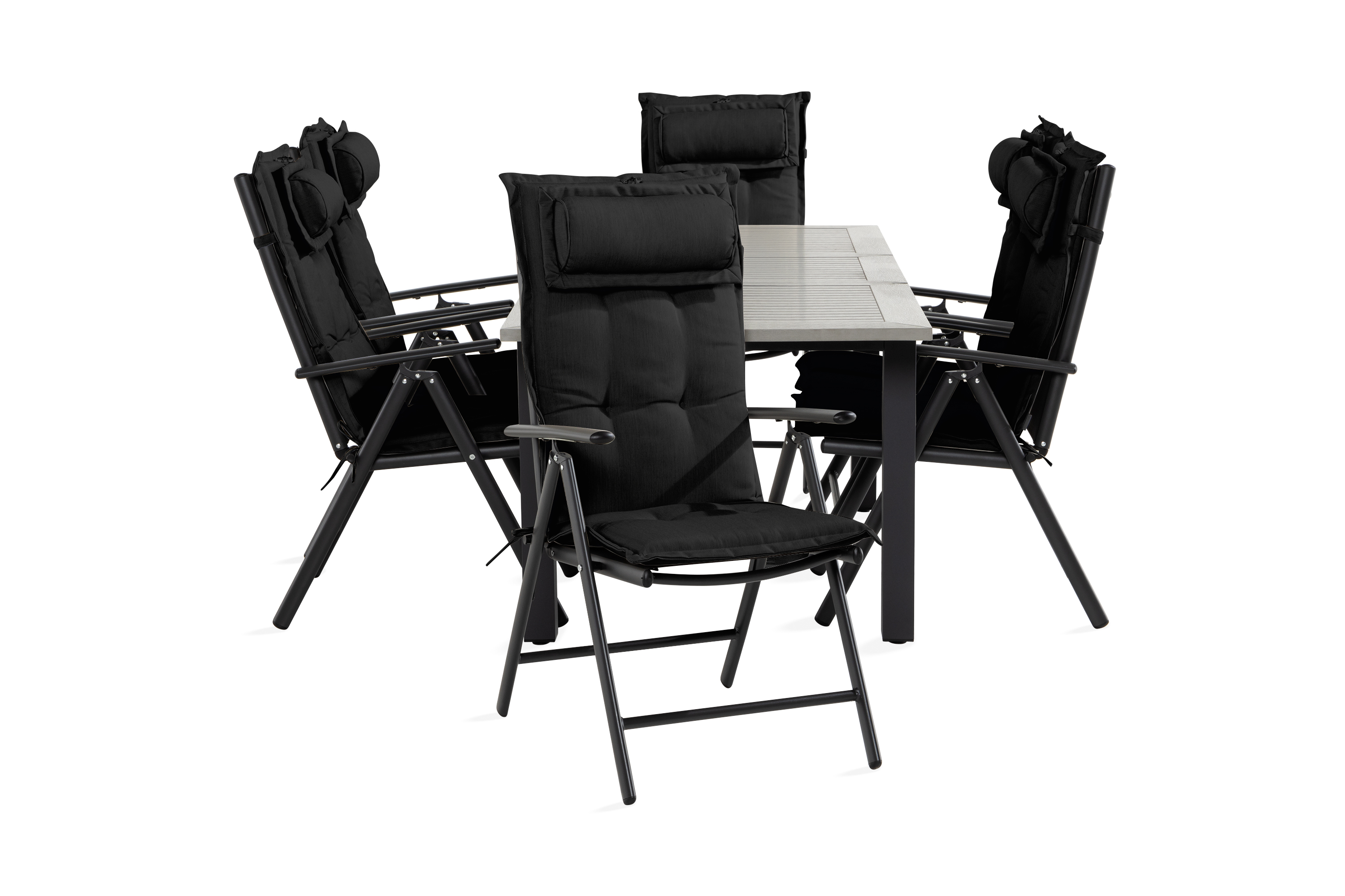 matgrupp utomhus monaco 90x152-210 + 6 maggie positionsstol m dyna - svart