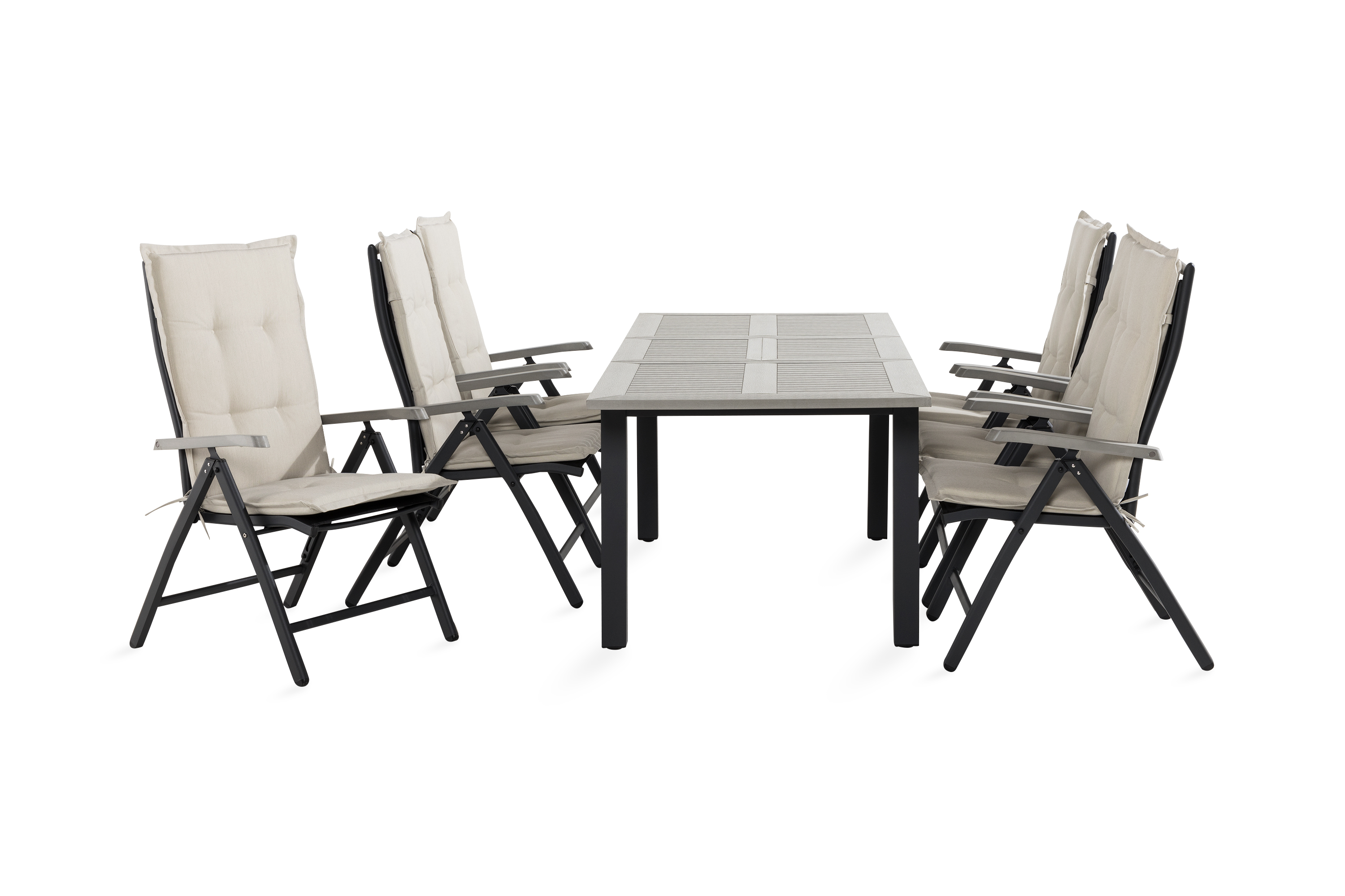 matgrupp utomhus monaco 90x152-210 + 6 positionsstolar m dyna - svartgråoffwhite