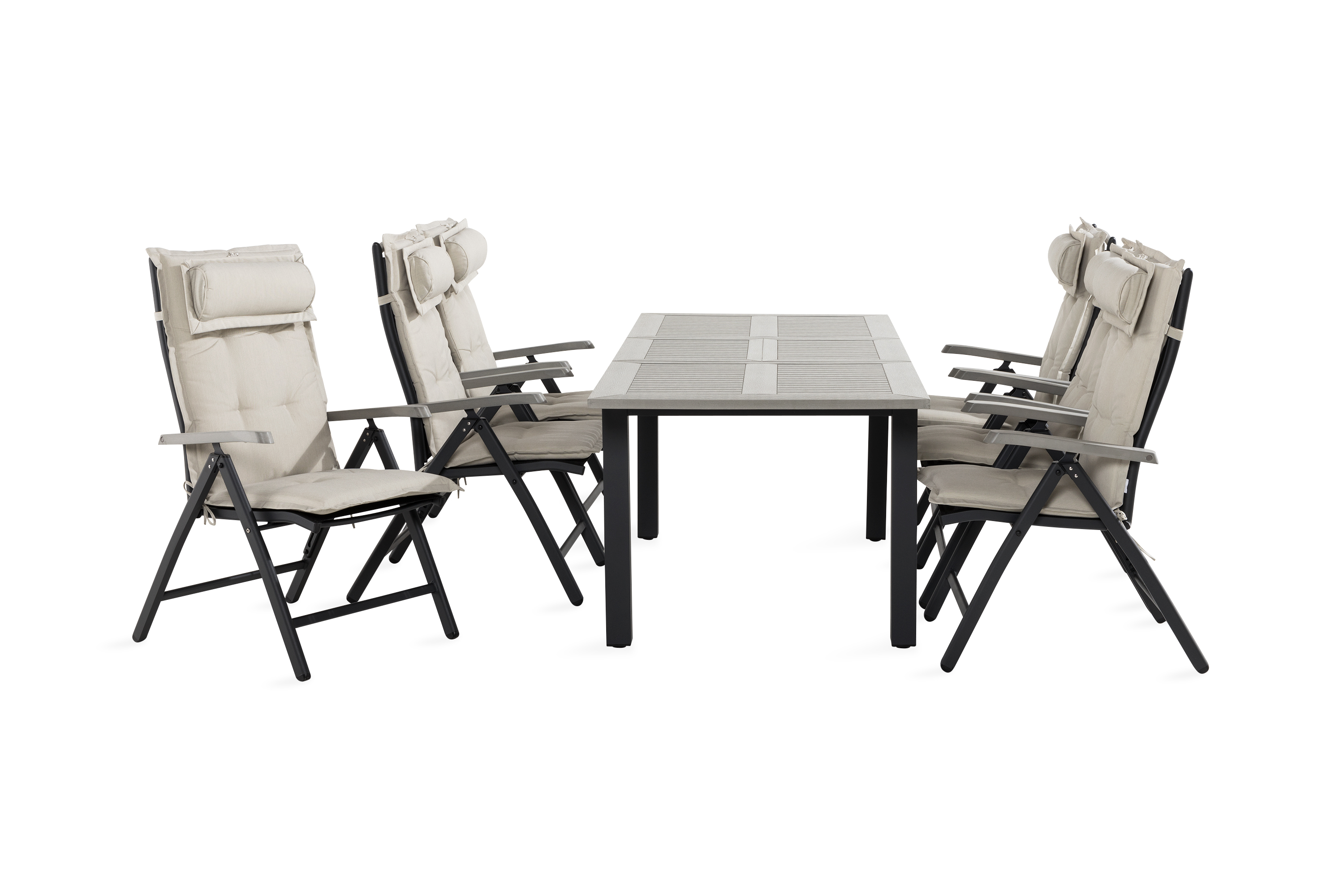 matgrupp utomhus monaco 90x152-210 + 6 positionsstolar m dyna - svartgråoffwhite