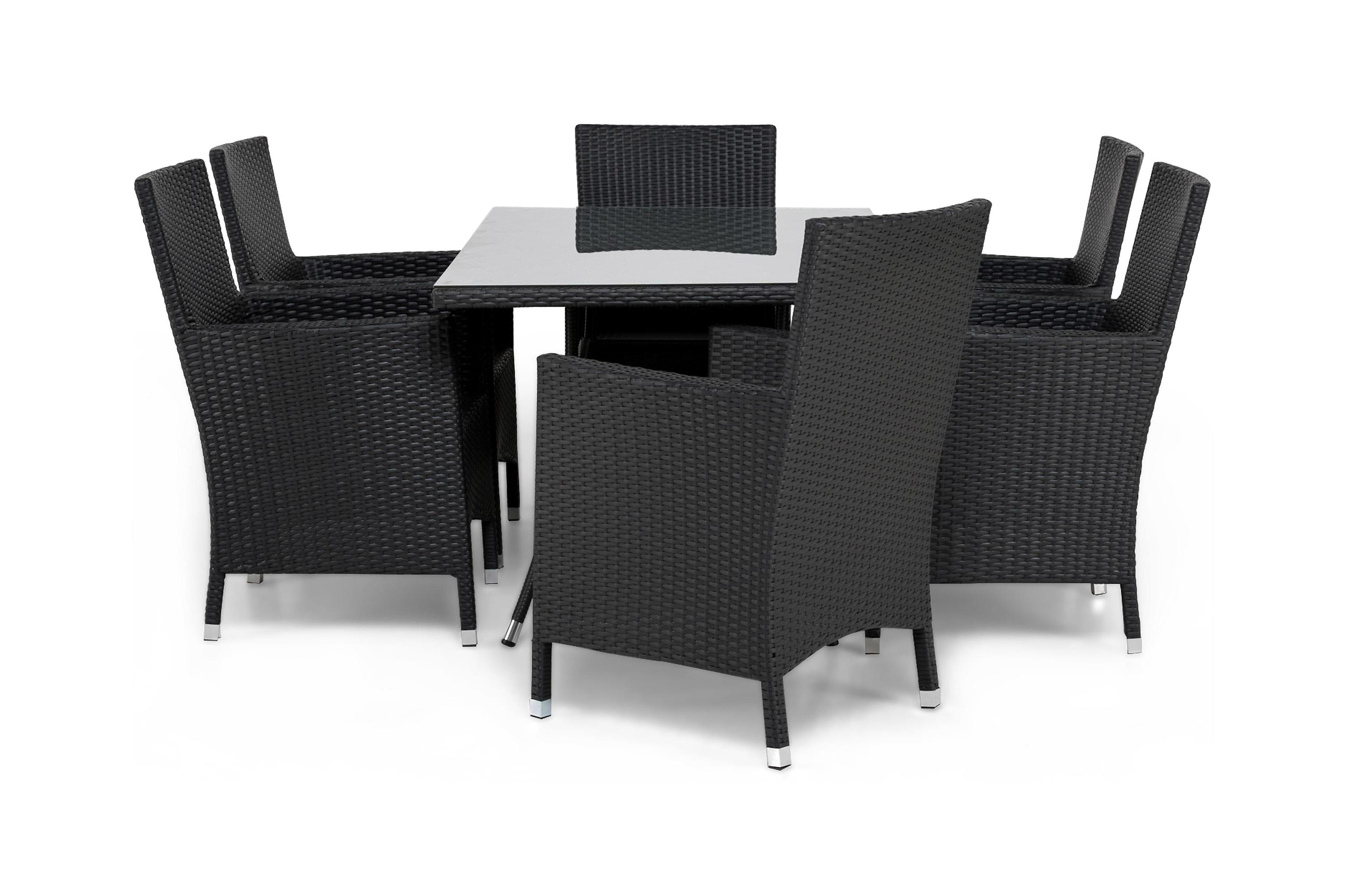 matgrupp utomhus thor 140 + 6 thor lyx fåtölj - svart