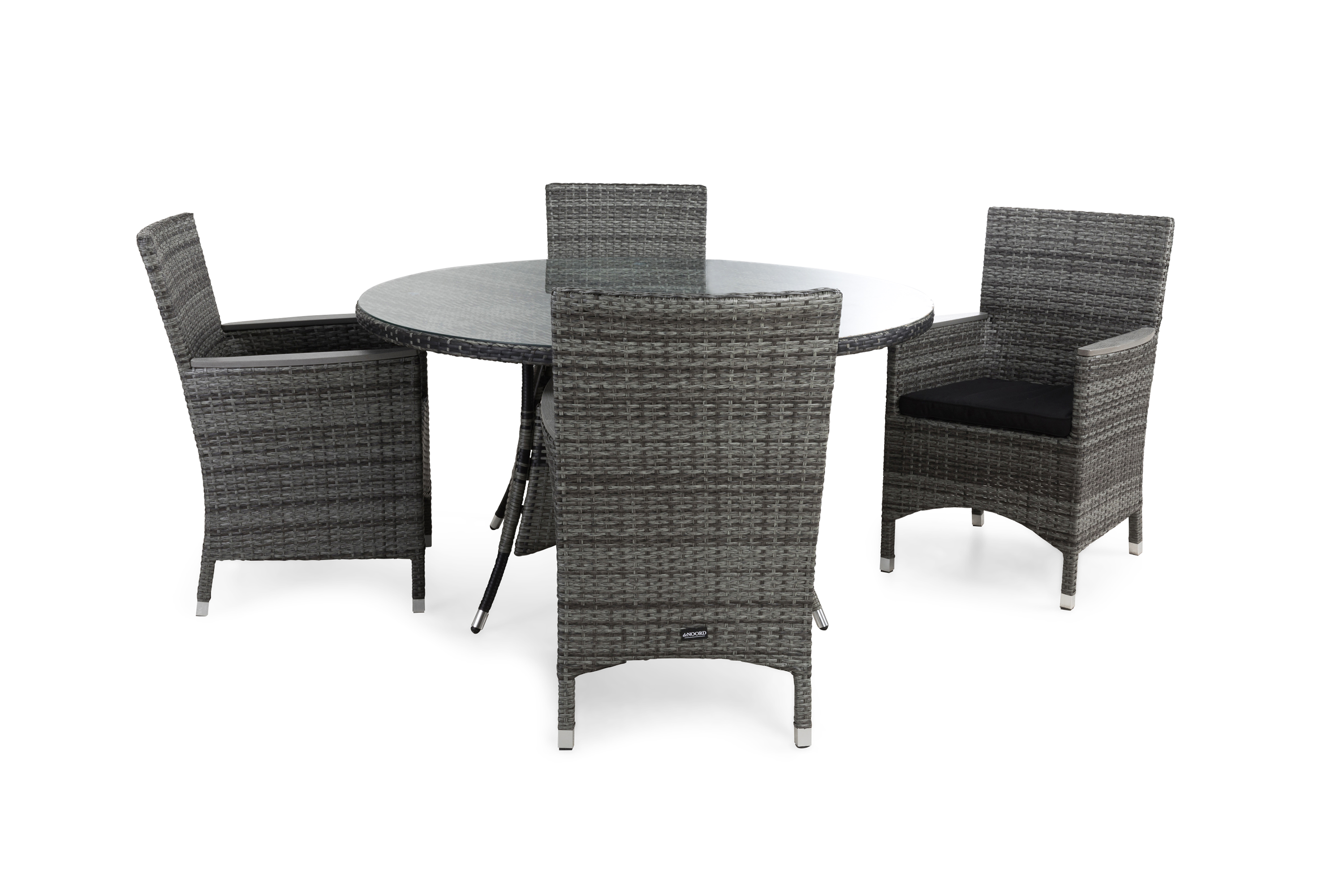 matgrupp utomhus thor ø140 + 4 fåtölj lyx m armstöd m dyna - grågråaintwoodsvart
