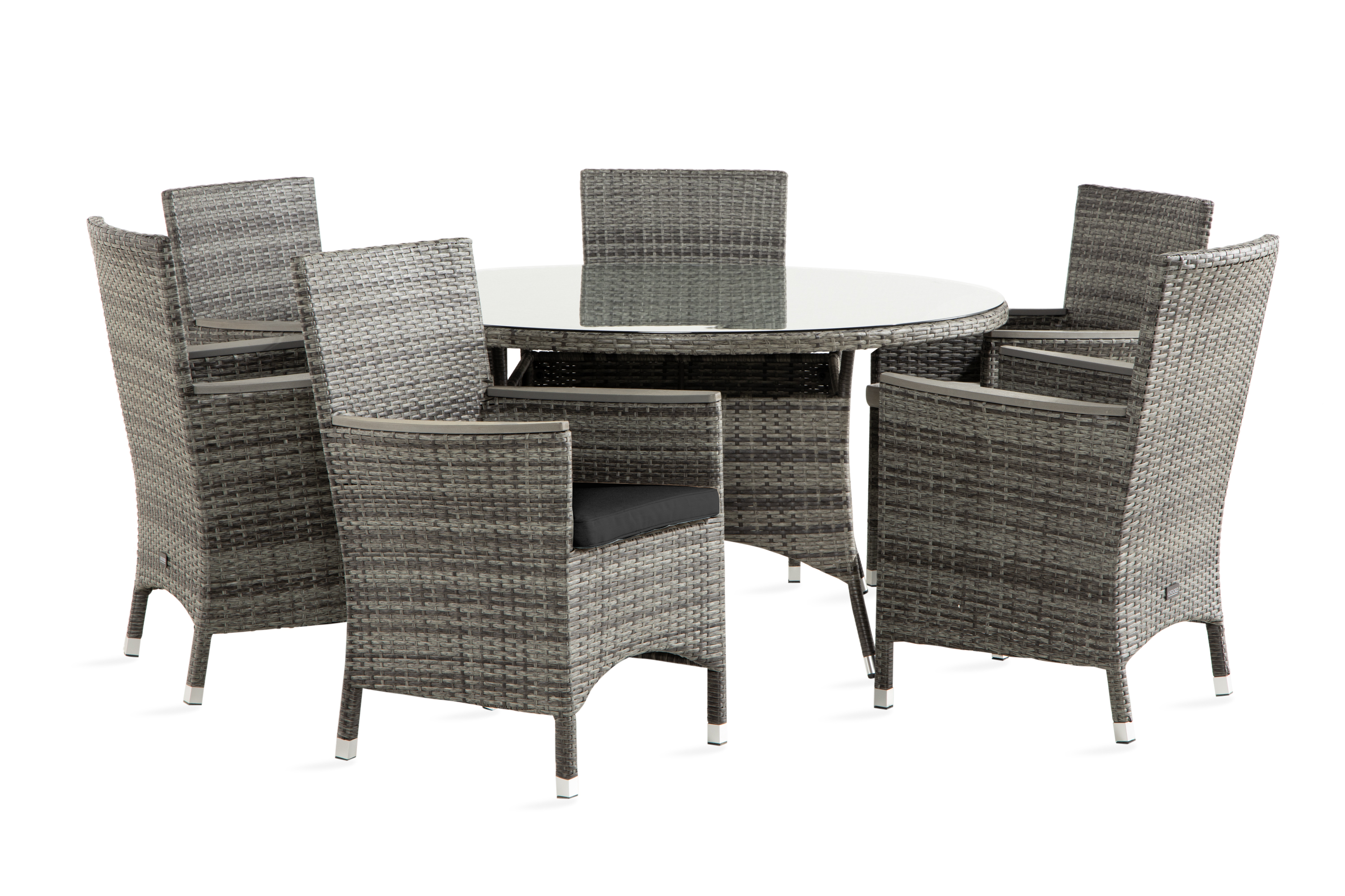 matgrupp utomhus thor ø140 + 4 fåtölj lyx m armstöd m dyna - grågråaintwoodsvart