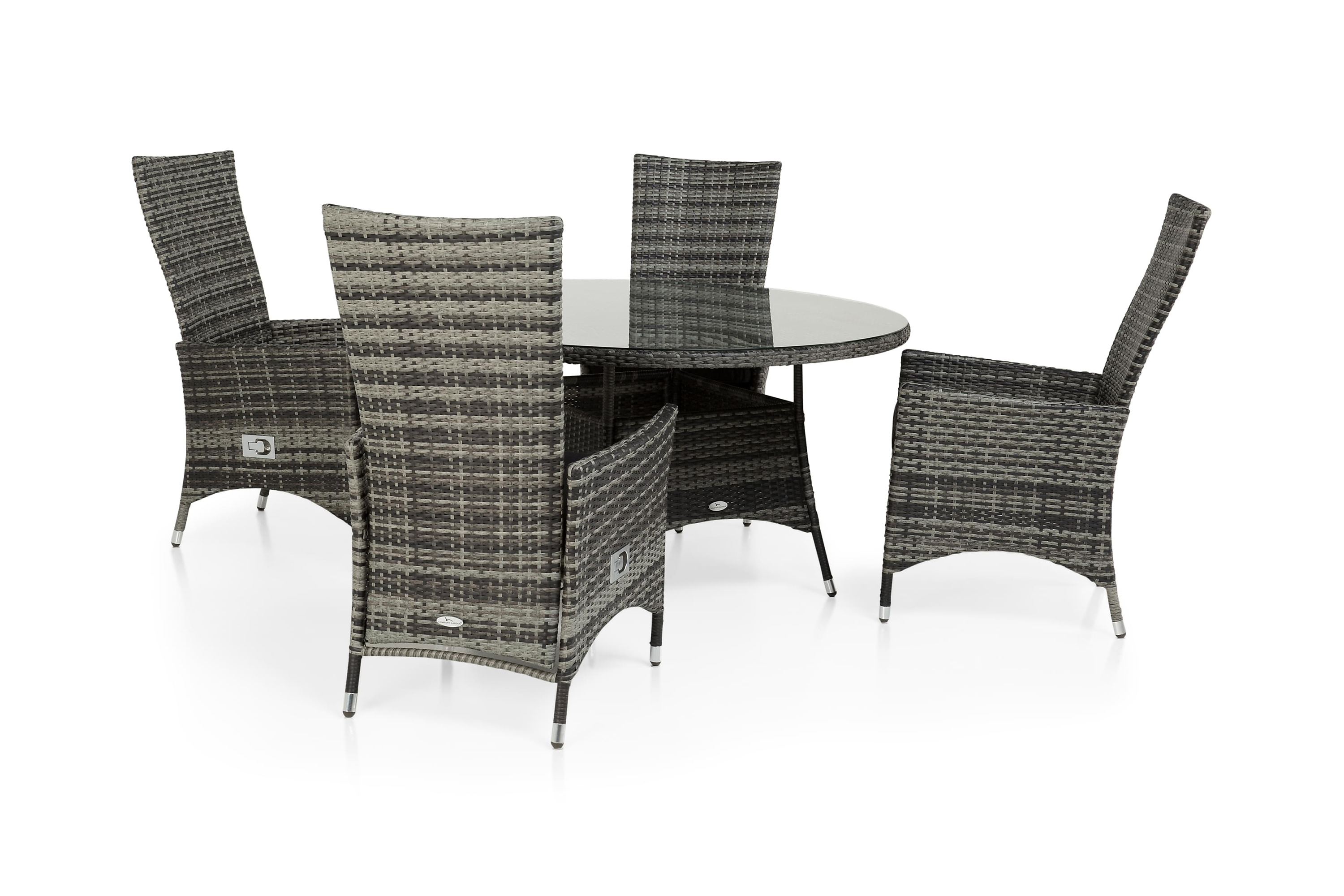 matgrupp utomhus thor ø140 + 4 jenny ställbar fåtölj - grå