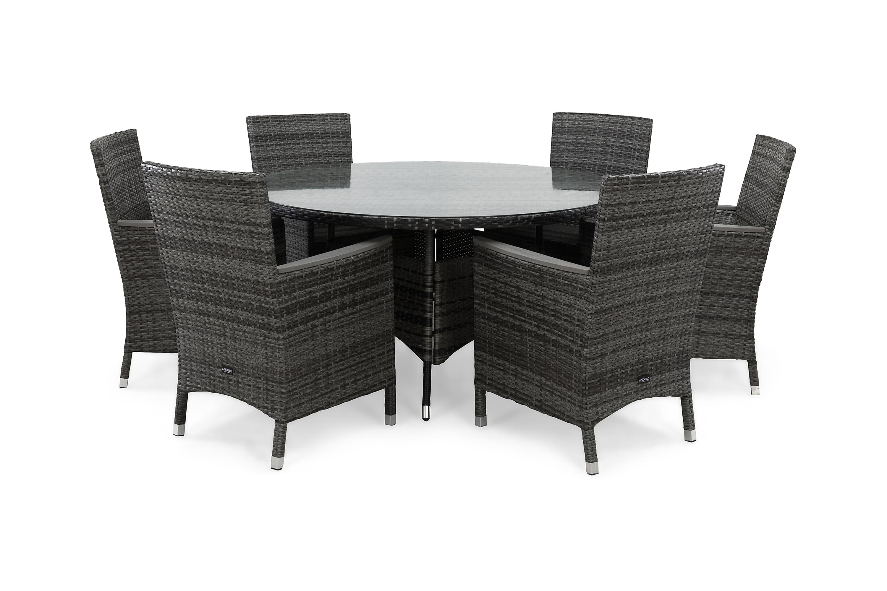 matgrupp utomhus thor ø140 + 6 fåtölj lyx m armstöd - gråaintwood