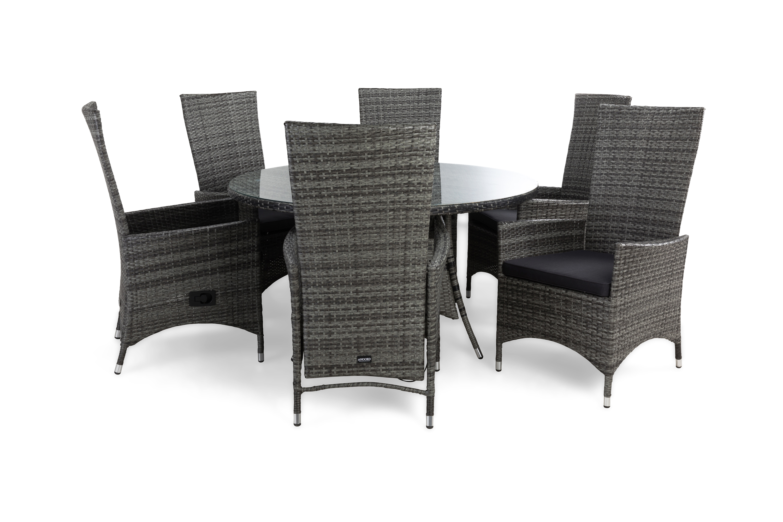matgrupp utomhus thor ø140 + 6 jenny ställbar fåtölj m dyna - grågrågrå