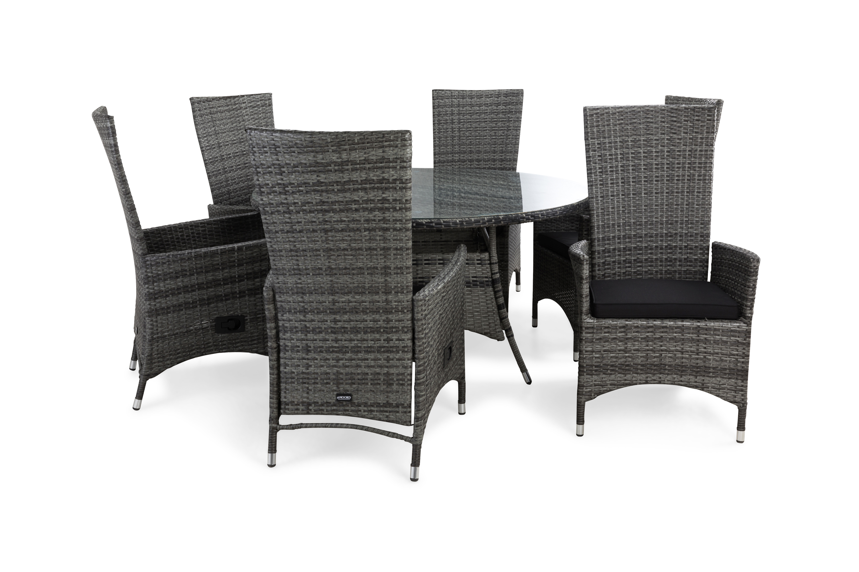 matgrupp utomhus thor ø140 + 6 jenny ställbar fåtölj m dyna - grågråsvart