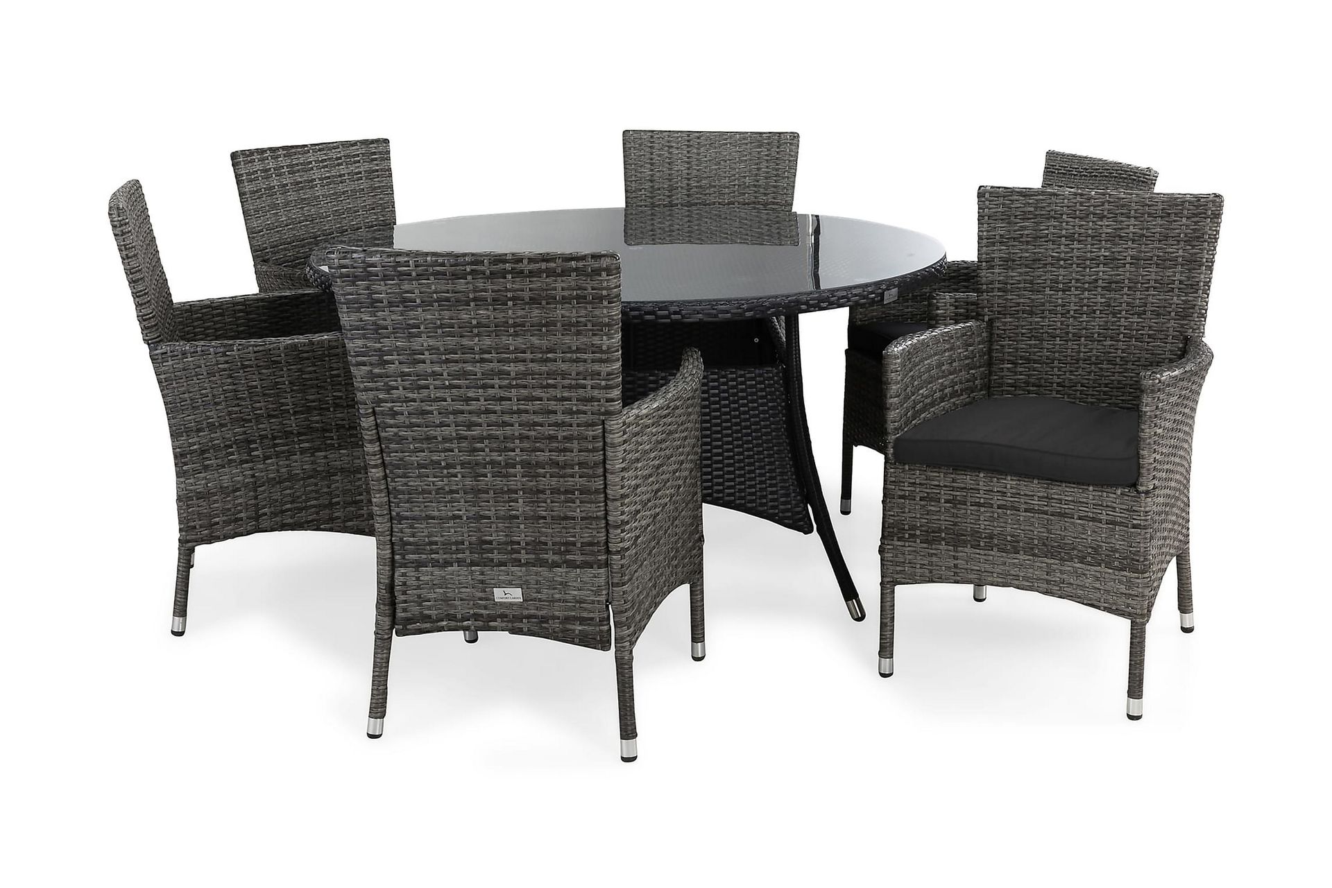 matgrupp utomhus thor ø140 + 6 thor lyx fåtölj m dyna - gråsvartgrå