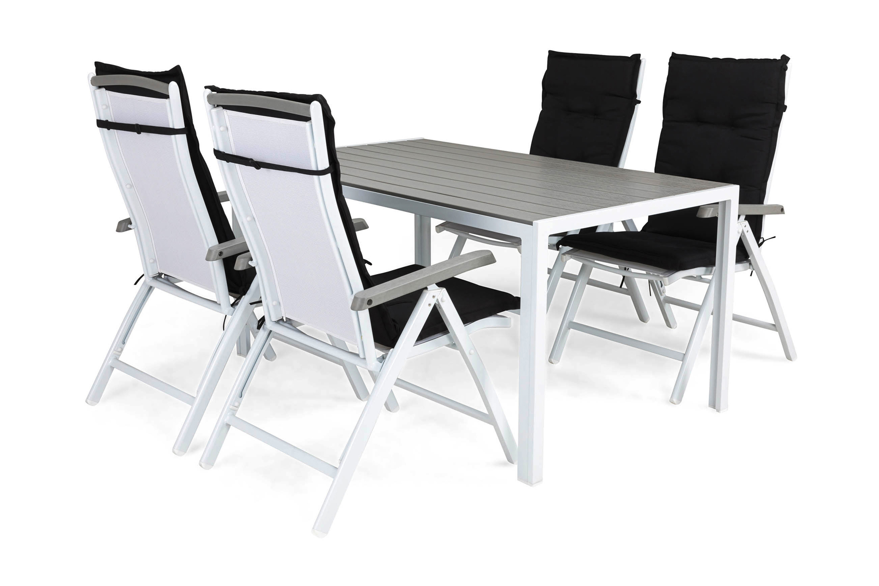 Matgrupp Utomhus Tunis 150x90 4 Monaco Lyx Positionsstol m Dyna VitSvart
