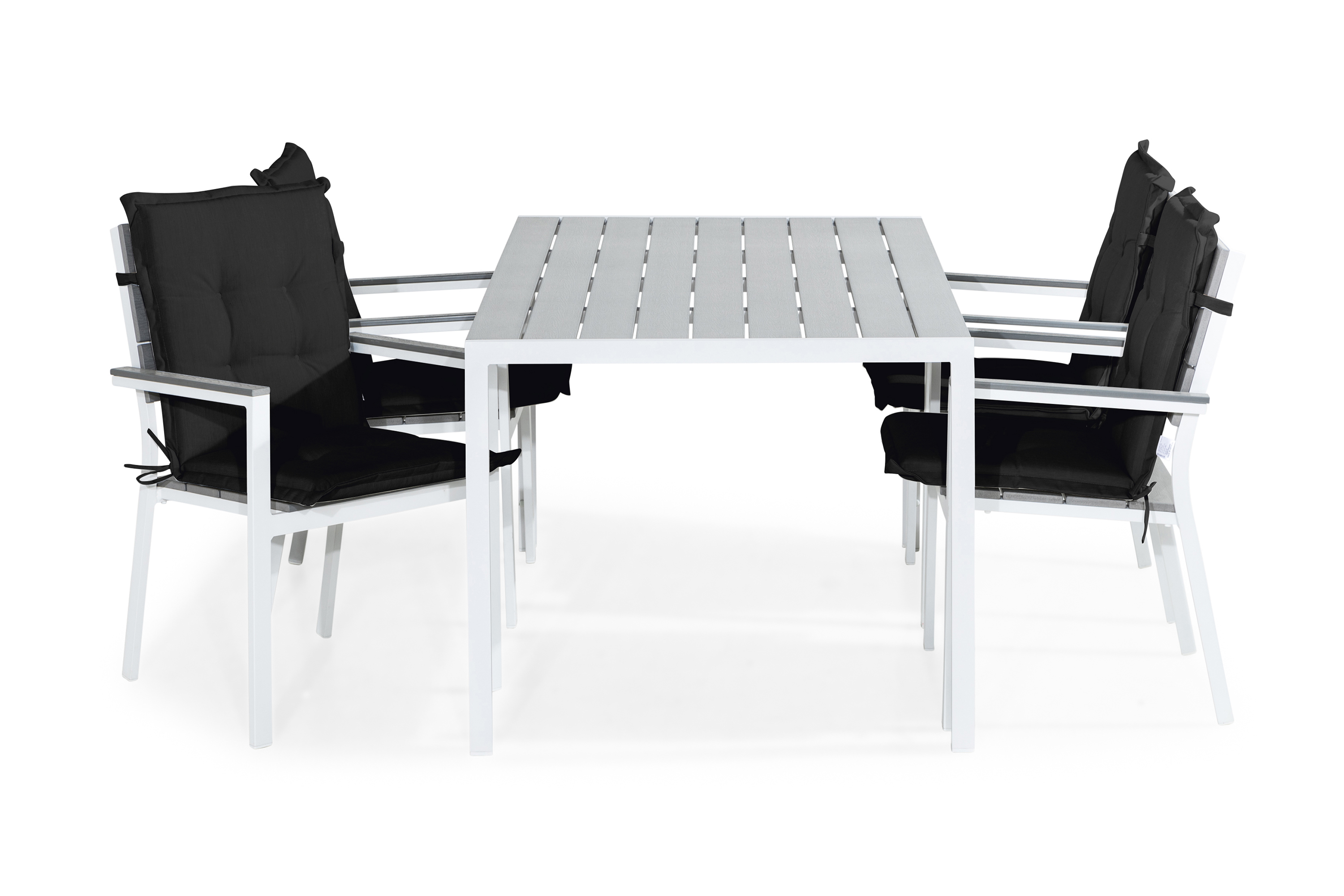 Matgrupp Utomhus Tunis 150x90 4 Stapelstolar m Dyna VitGråSvart