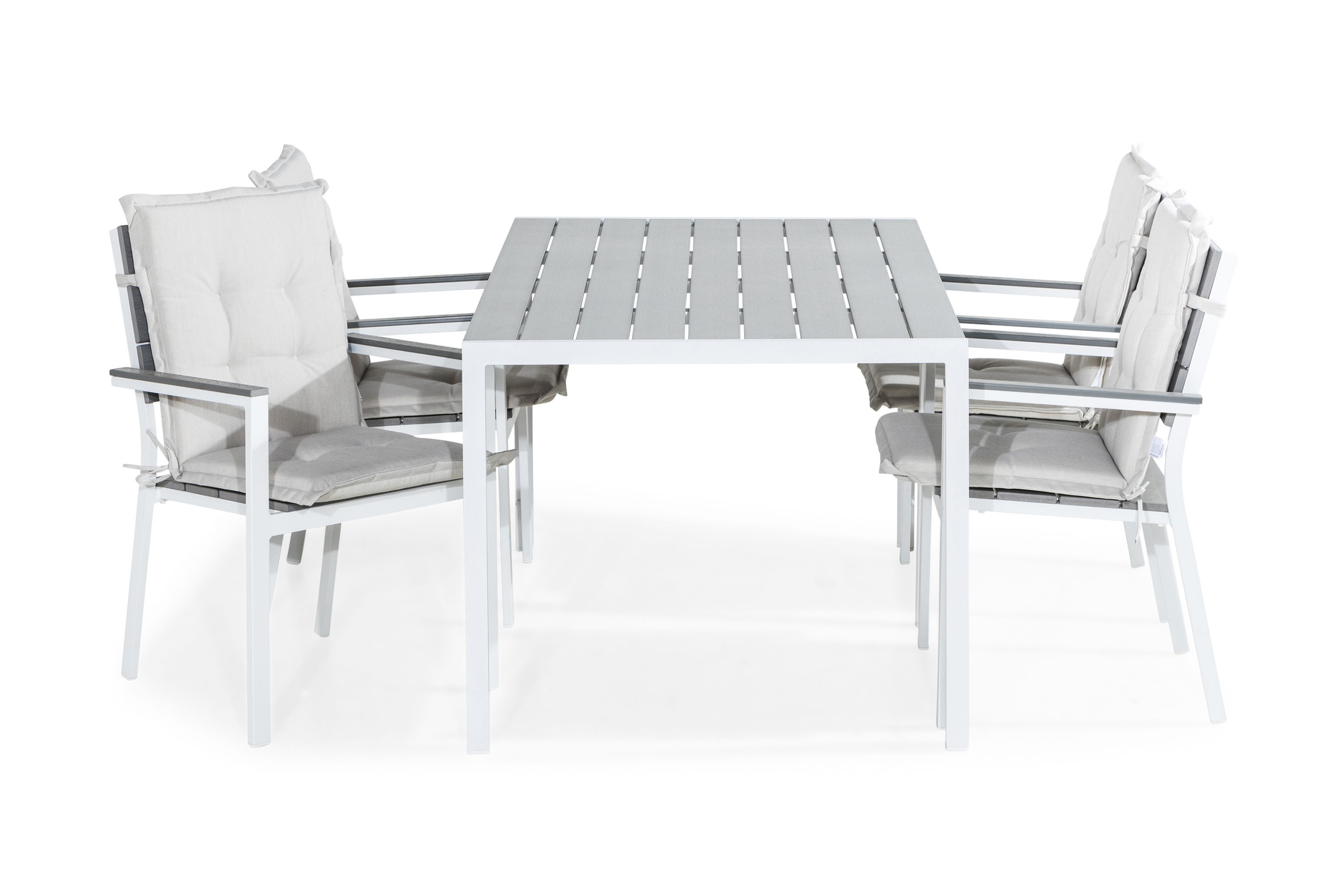 matgrupp utomhus tunis 150x90 + 4 tunis stapelstol m dyna - vitgråoffwhite