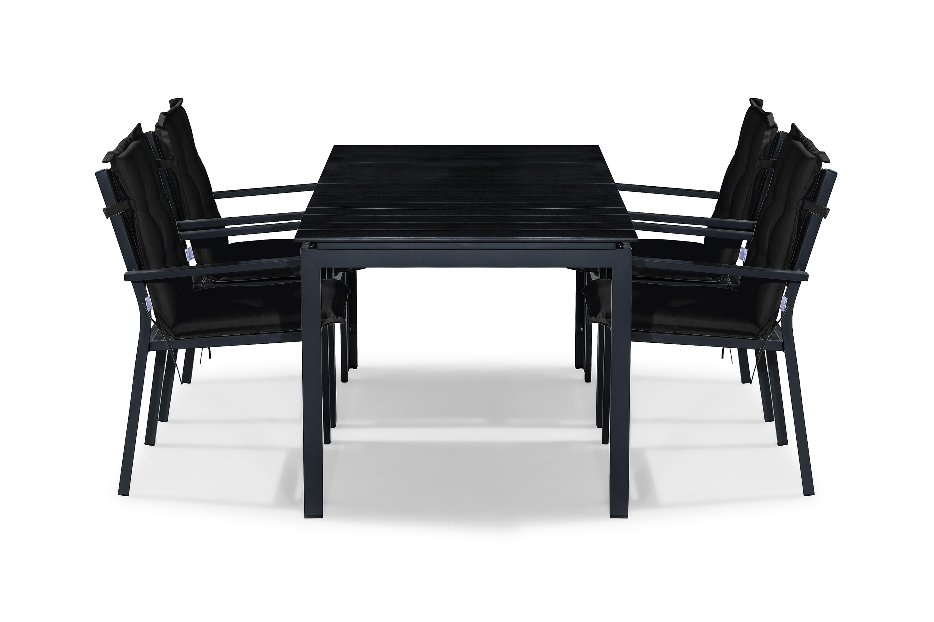 matgrupp utomhus tunis 152-210x90 + 4 stapelstolar m dyna - svart
