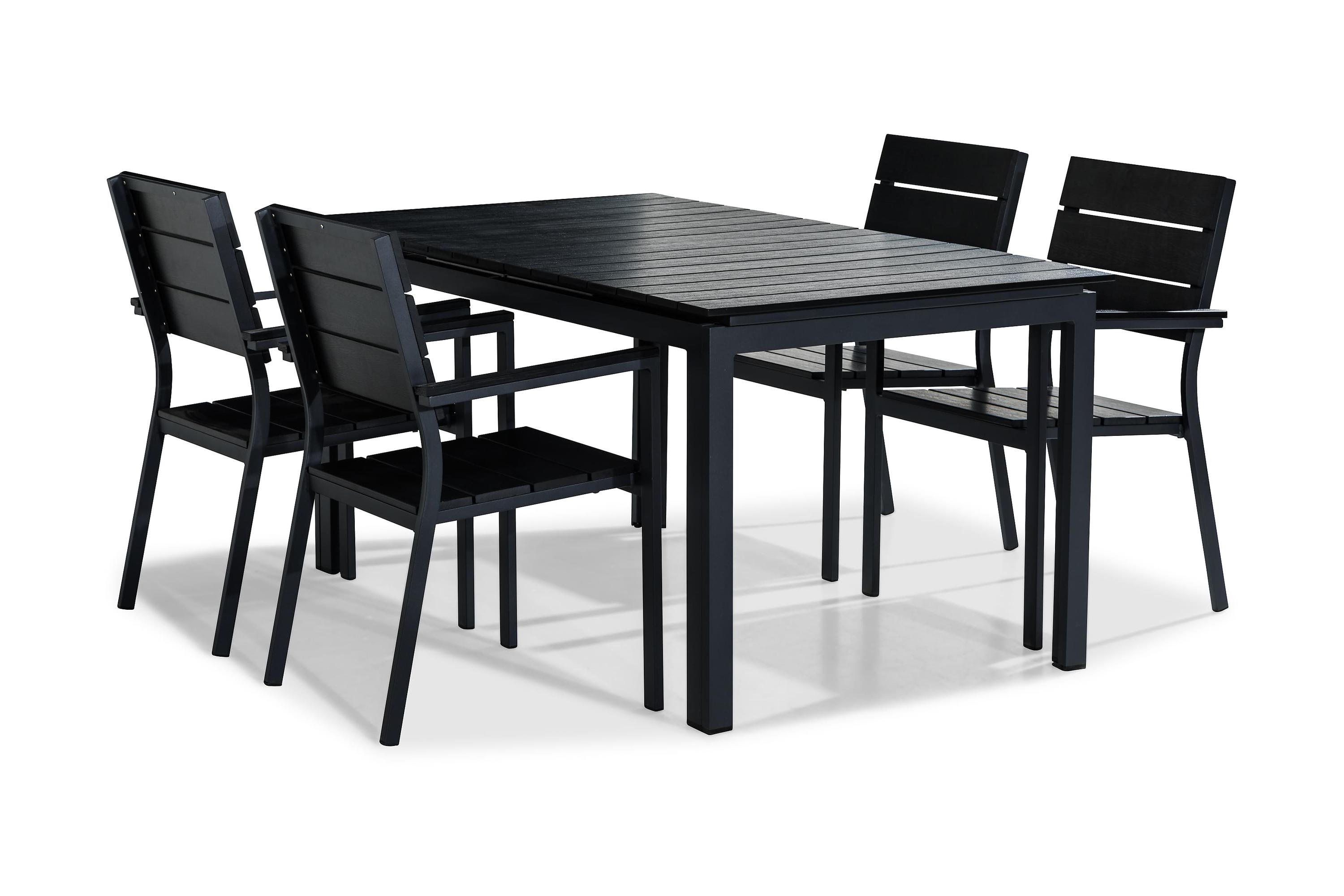 Matgrupp Utomhus Tunis 152-210x90 4 Stapestolar Svart