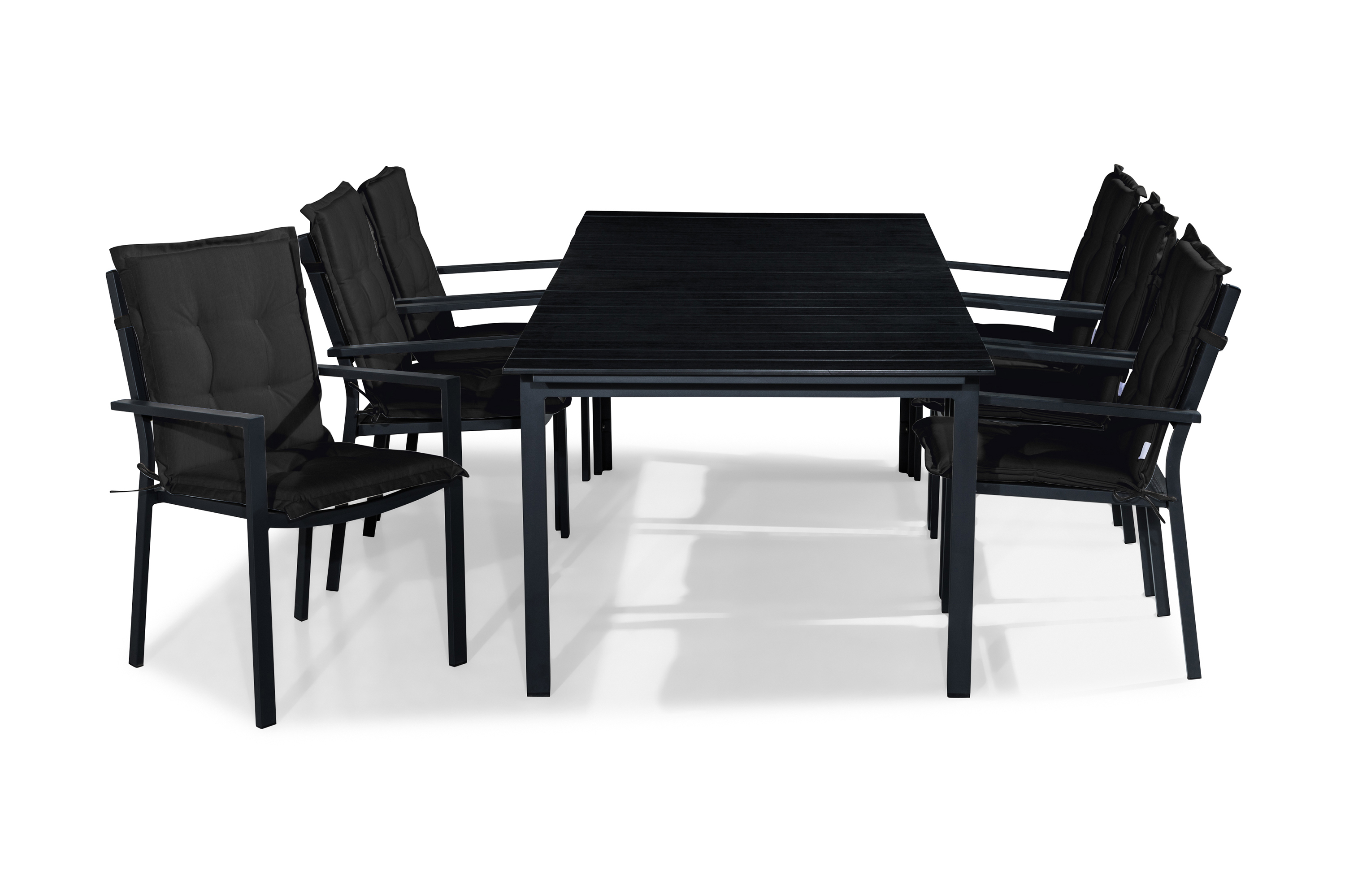 Matgrupp Utomhus Tunis 220-280x100 6 Stapelstolar m Dyna Svart