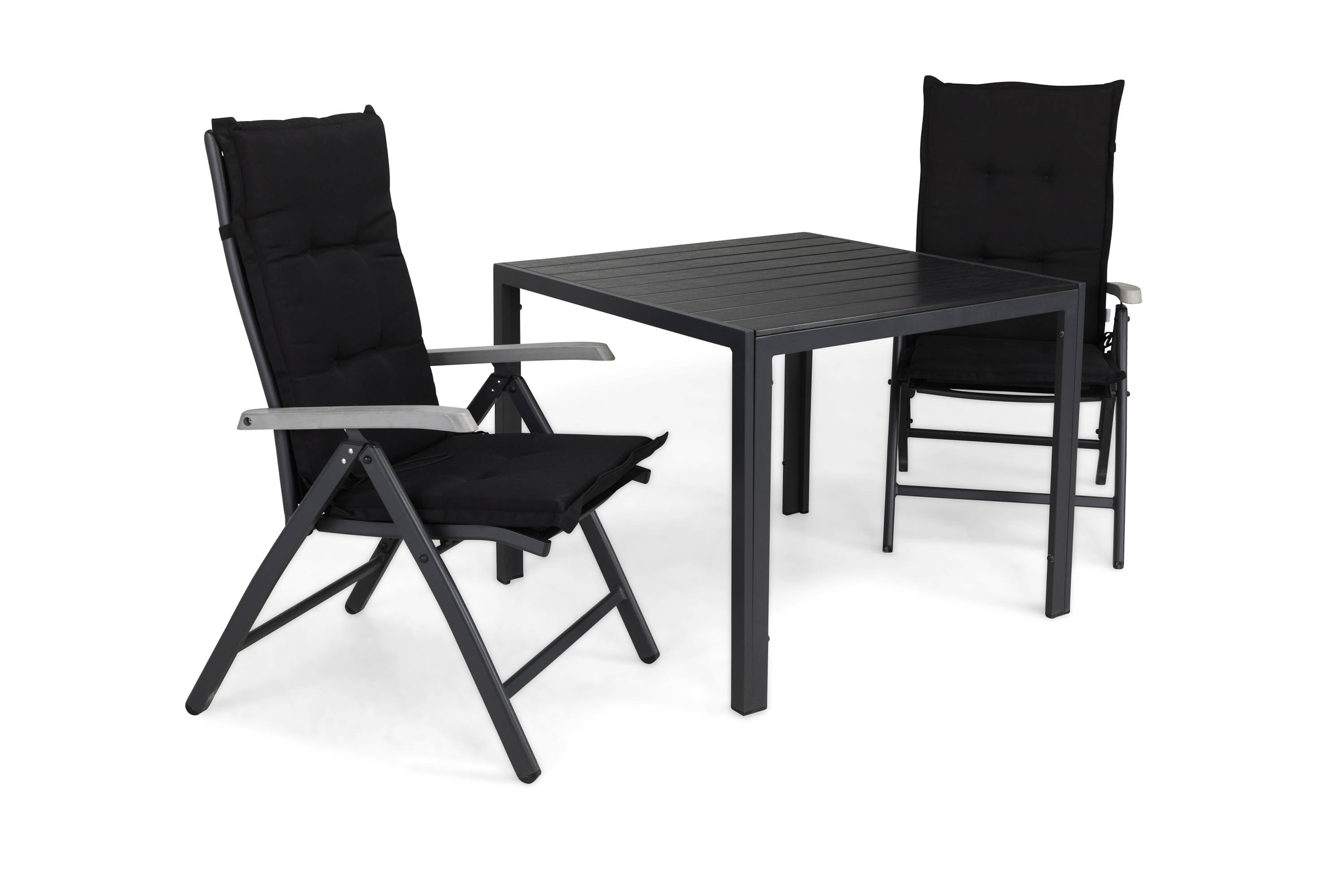 matgrupp utomhus tunis 90x90 + 2 monaco lyx positionsstol m dyna - svartgrå