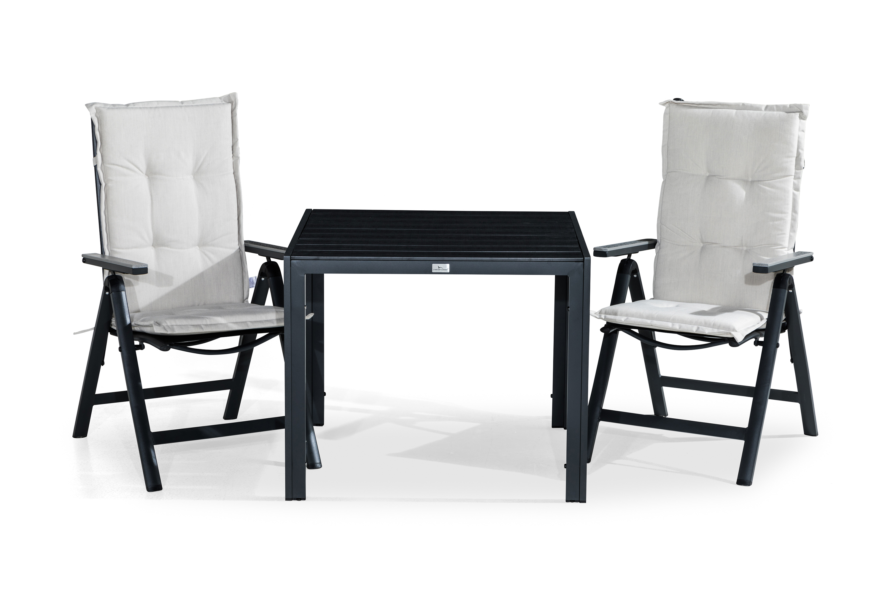 matgrupp utomhus tunis 90x90 + 2 monaco positionsstol m dyna - svartgråoffwhite