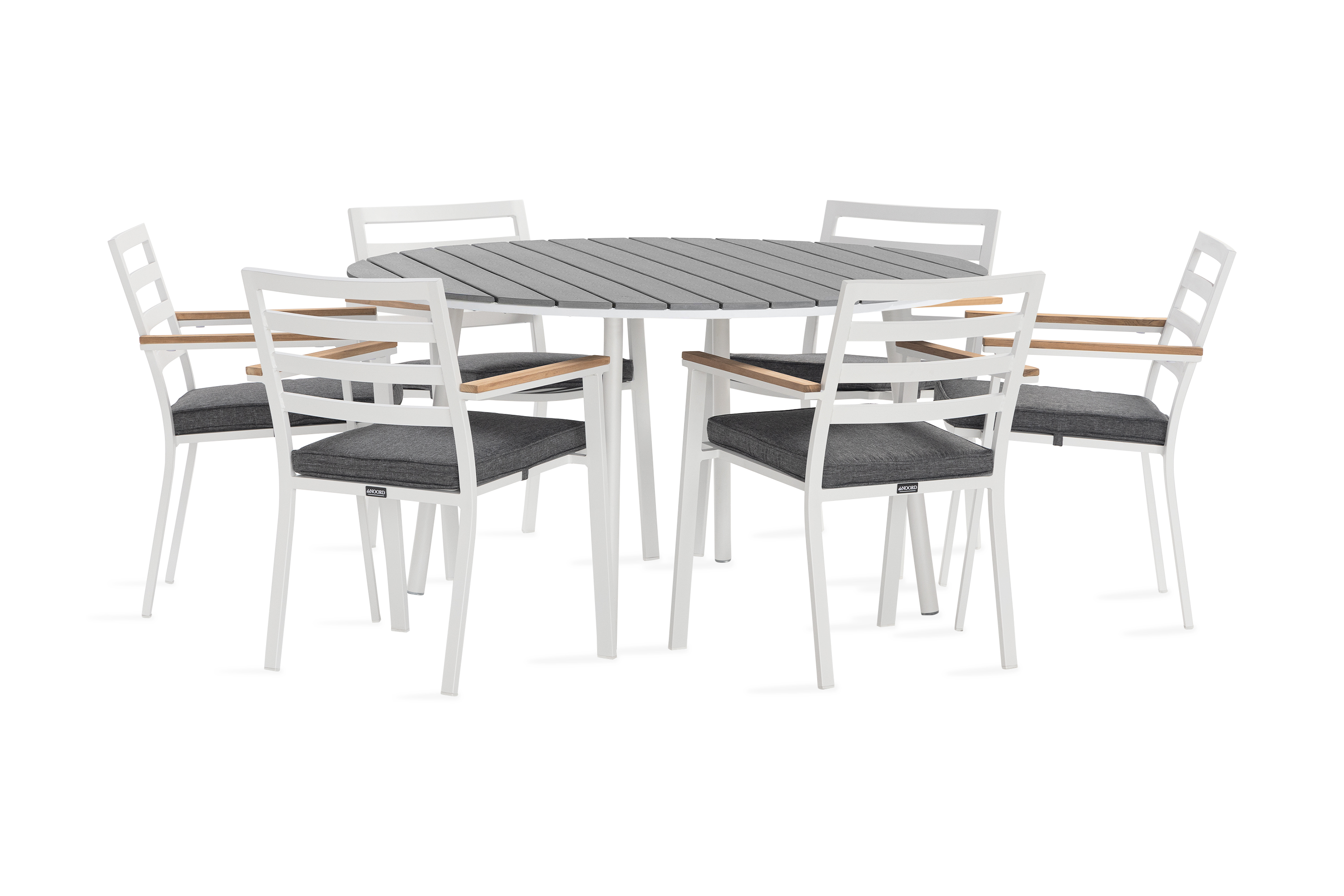 Matgrupp Utomhus Tunis Rund 140 cm 6 Matstol Oliver Alu/Vit