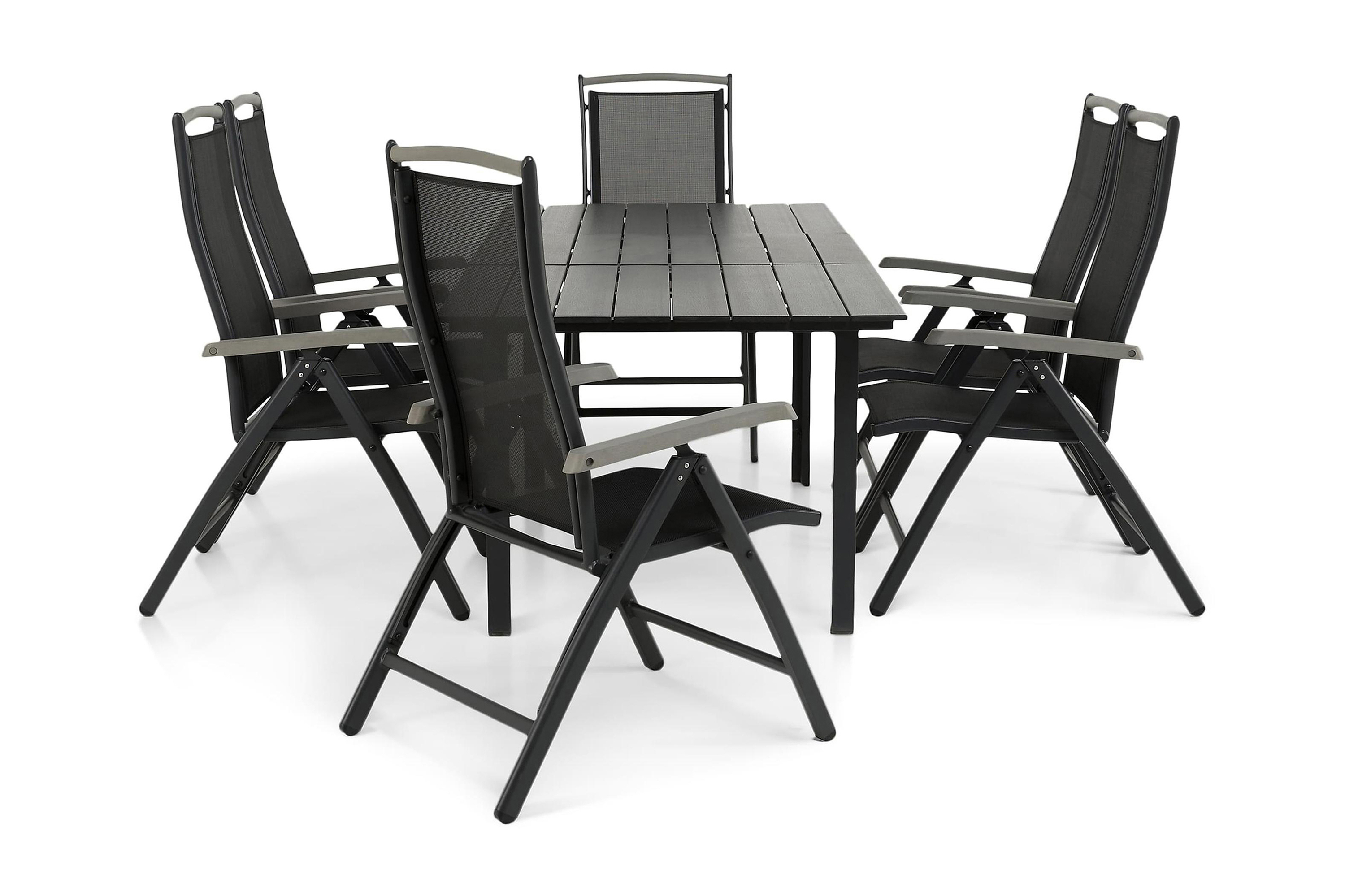 matgrupp utomhus portland 152-210x90 + 6 monaco lyx positionsstol - svartgrå