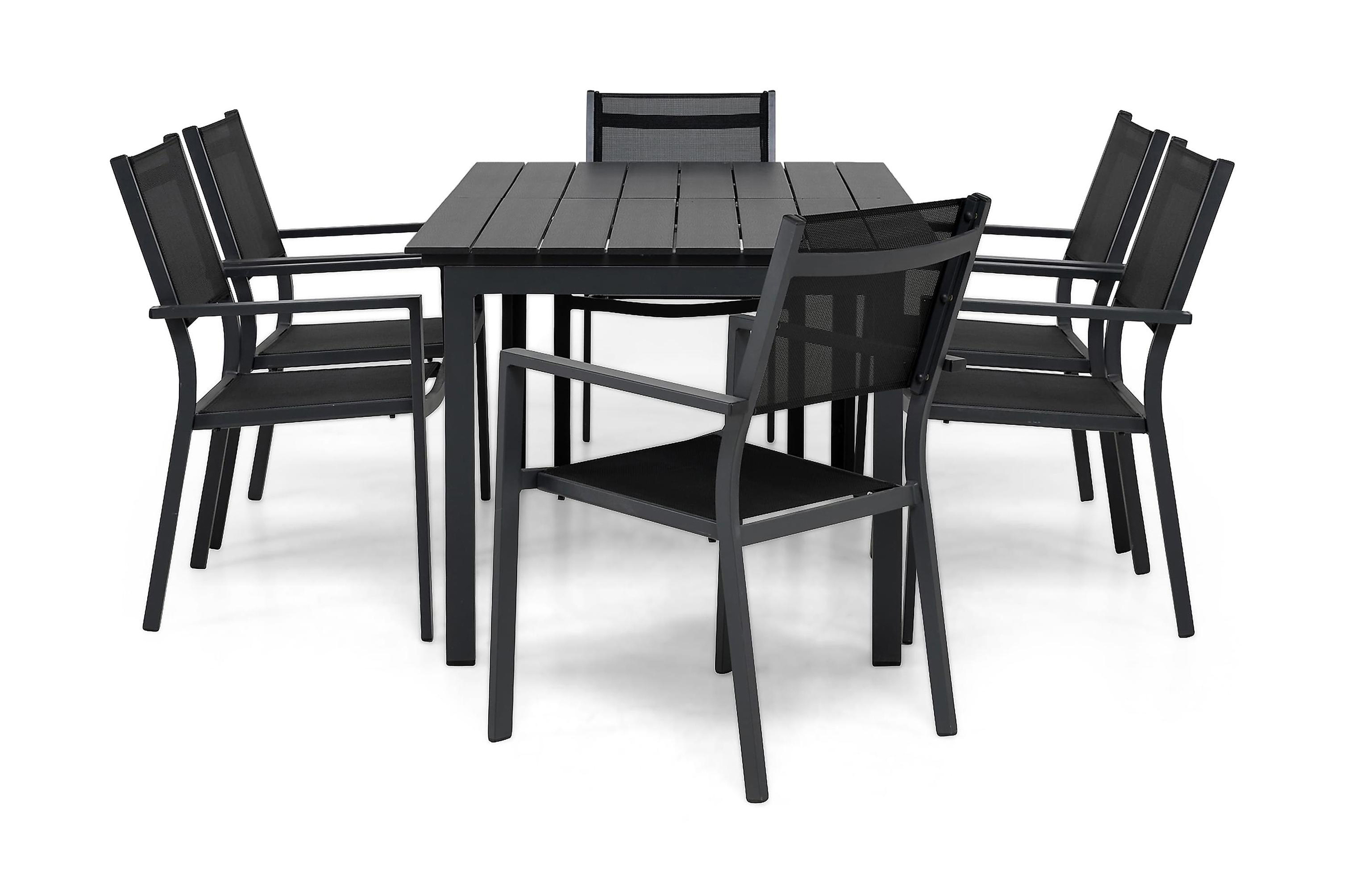 matgrupp utomhus portland 152-210x90 + 6 sierra stapelstol - svart