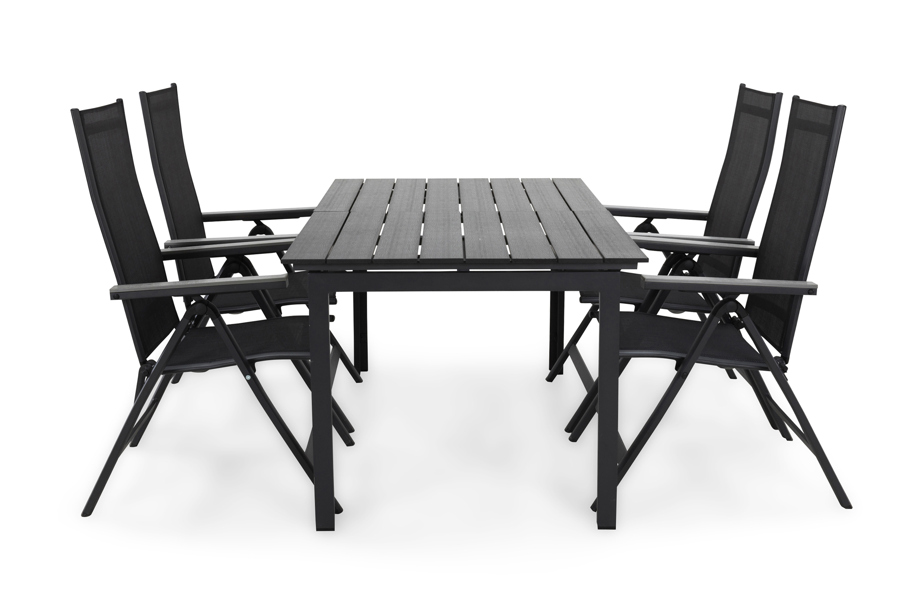 matgrupp utomhus portland 152-210x90 + 4 monaco light positionsstol - svartgrå