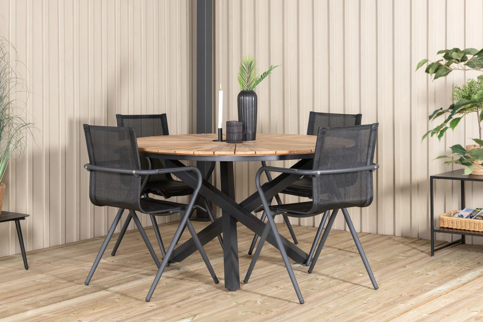 Mexico Matgrupp Utomhus Rund &Oslash;140cm + 4 Alina Matstolar - Brun/Vit