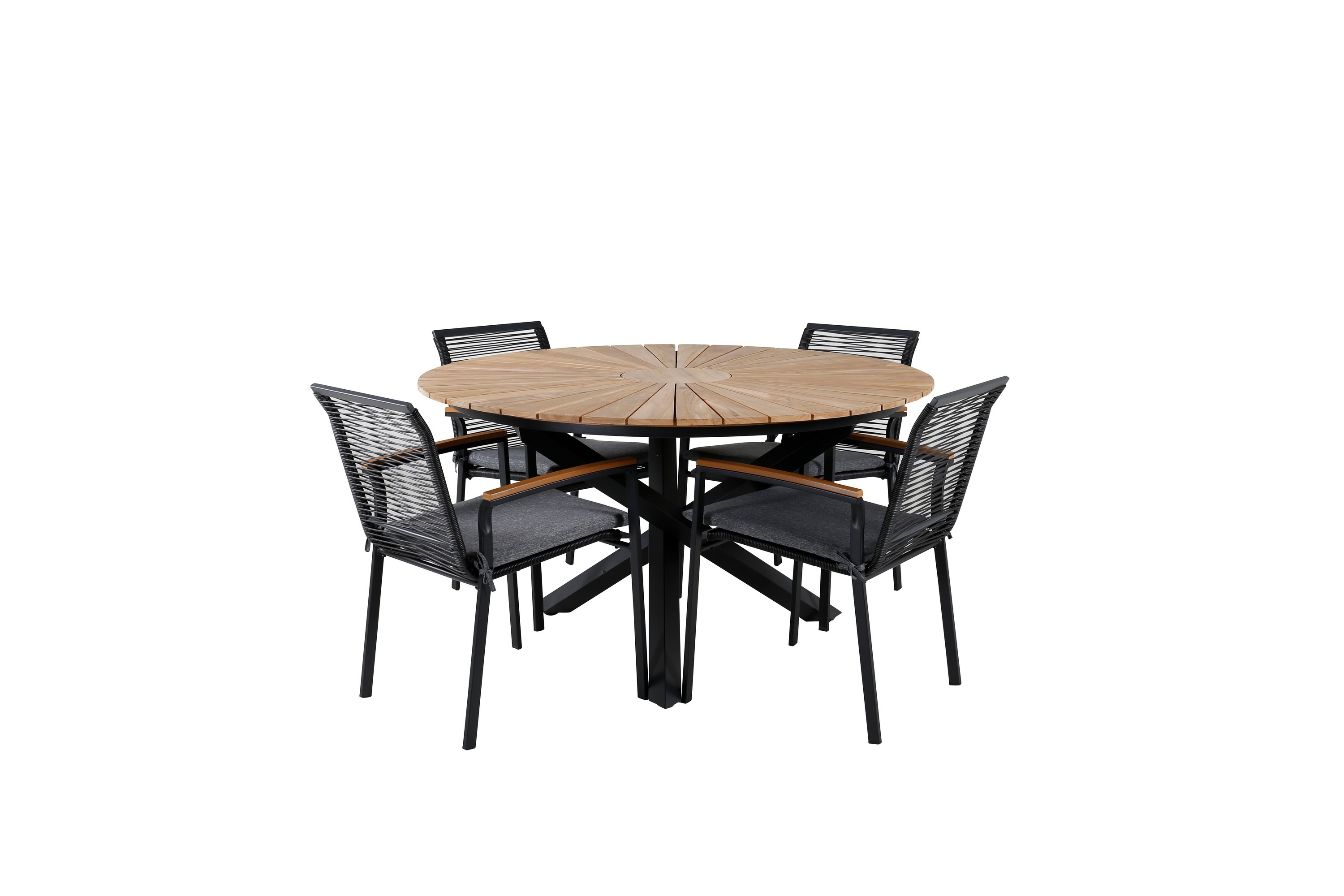 Mexico Matgrupp Utomhus Rund 140cm 4 Dallas Matstolar Svart