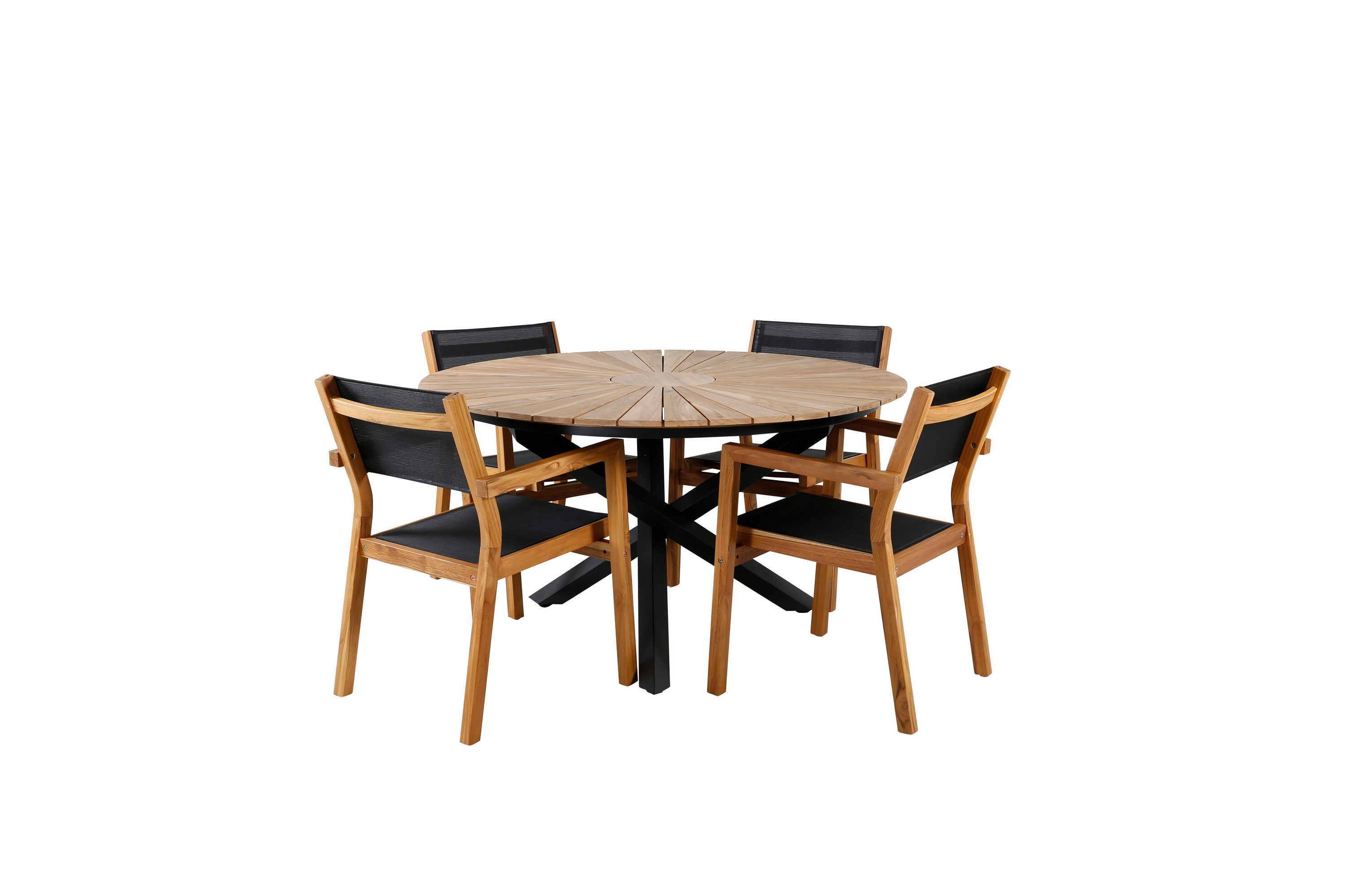 Mexico Matgrupp Utomhus Rund 140cm 4 Venice Stolar Svart/Grå