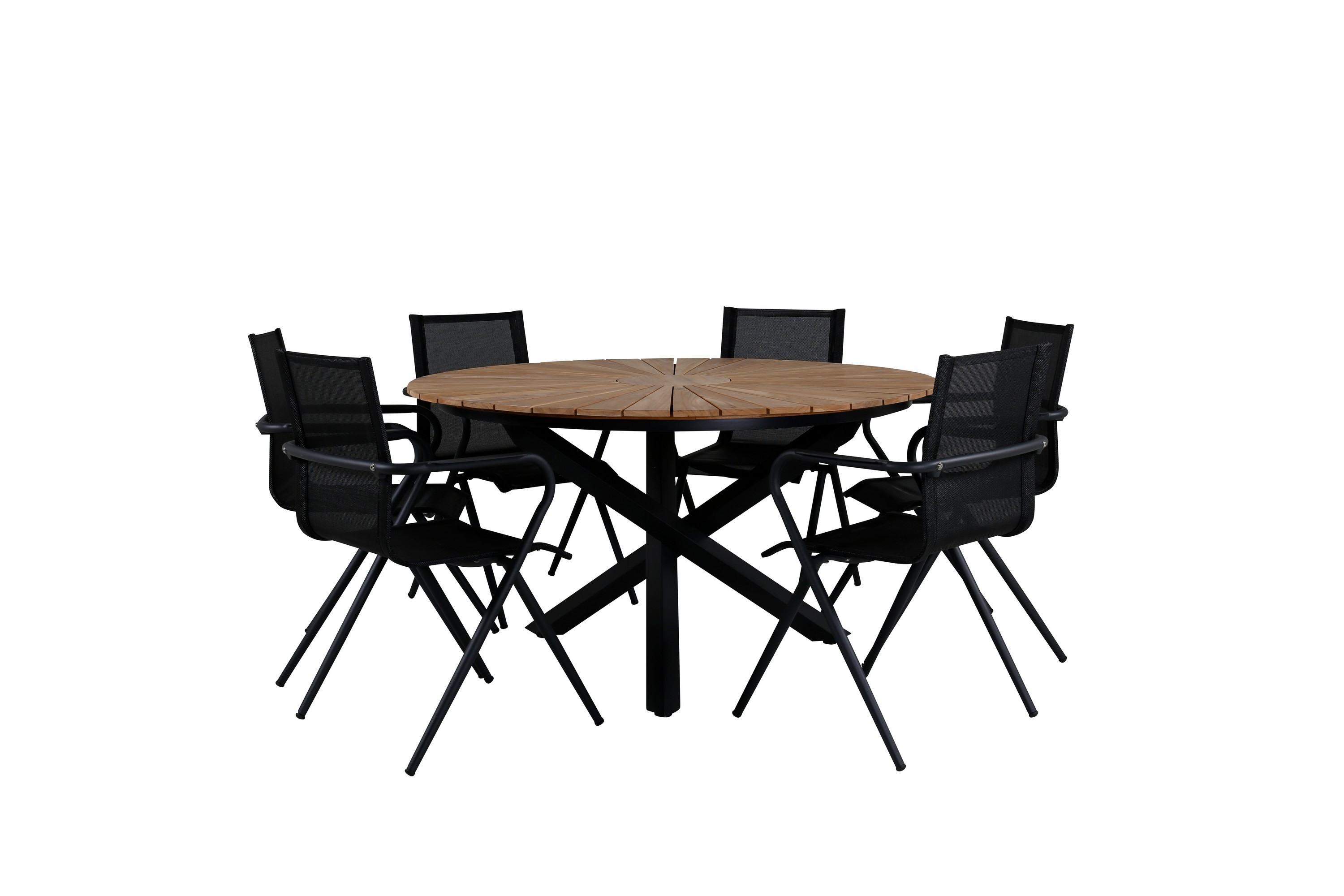 Mexico Matgrupp Utomhus Rund 140cm 6 Alina Matstolar Svart/Natur