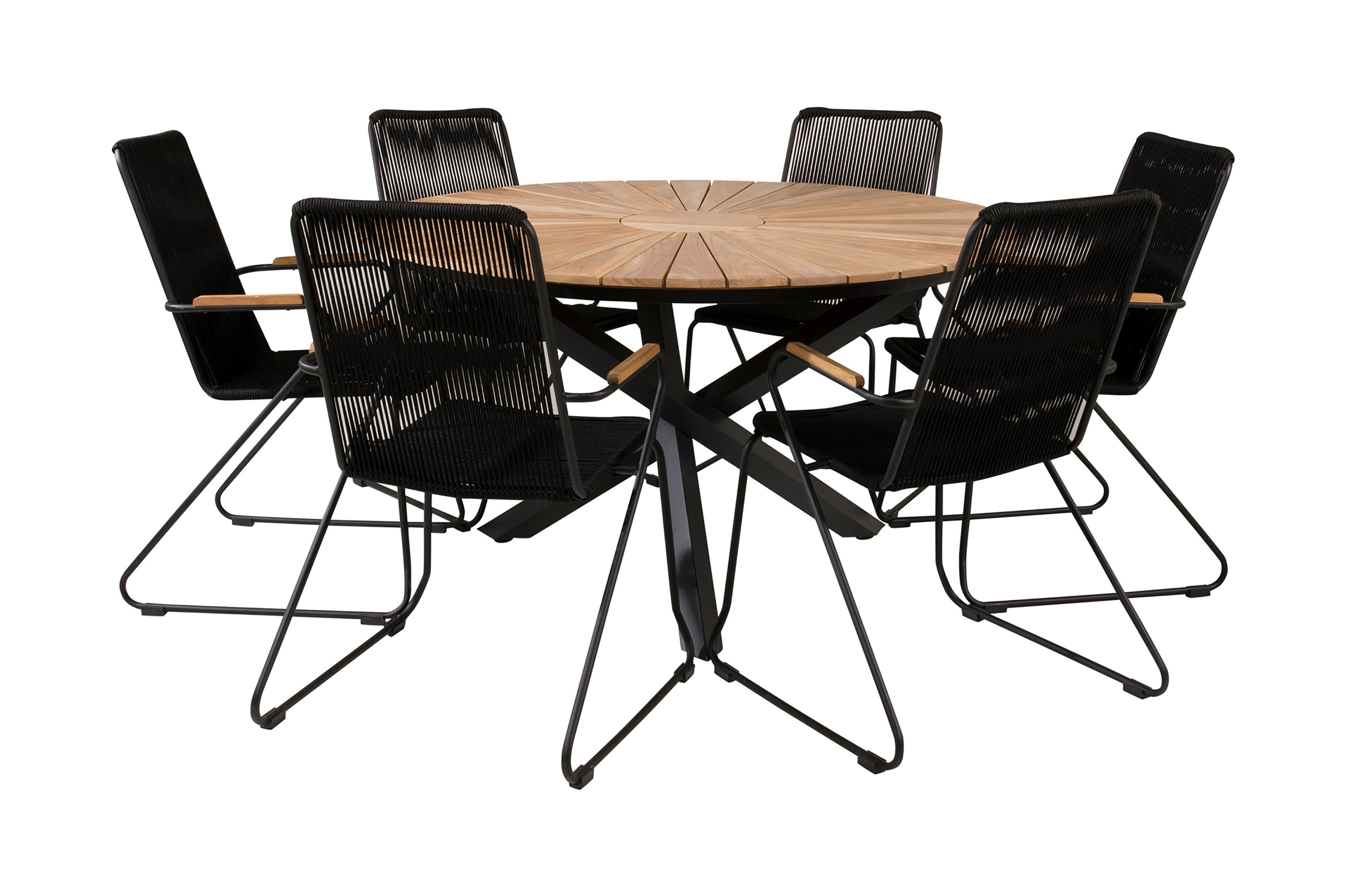 Mexico Matgrupp Utomhus Rund 140cm 6 Bois Karmstolar Svart/Natur