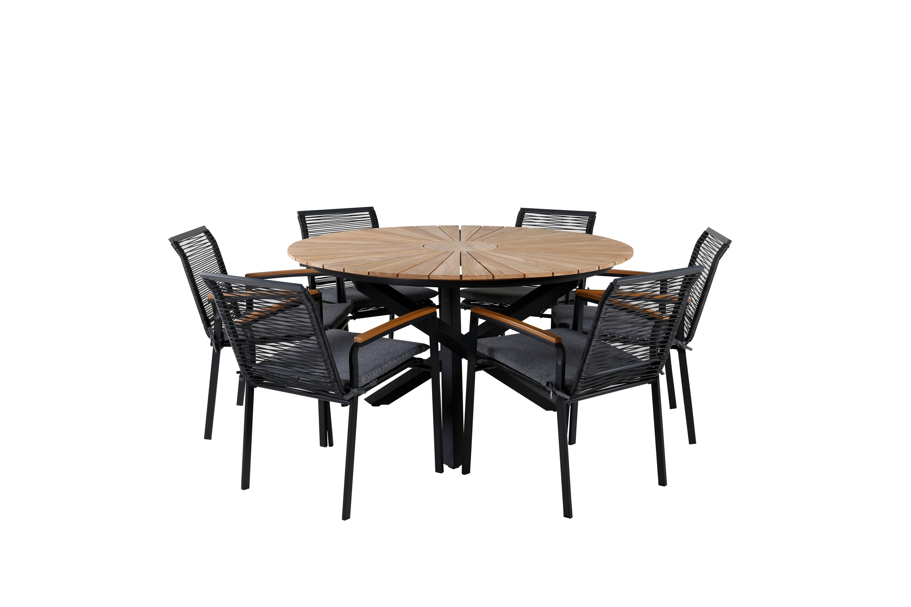 Mexico Matgrupp Utomhus Rund 140cm 6 Dallas Matstolar Svart