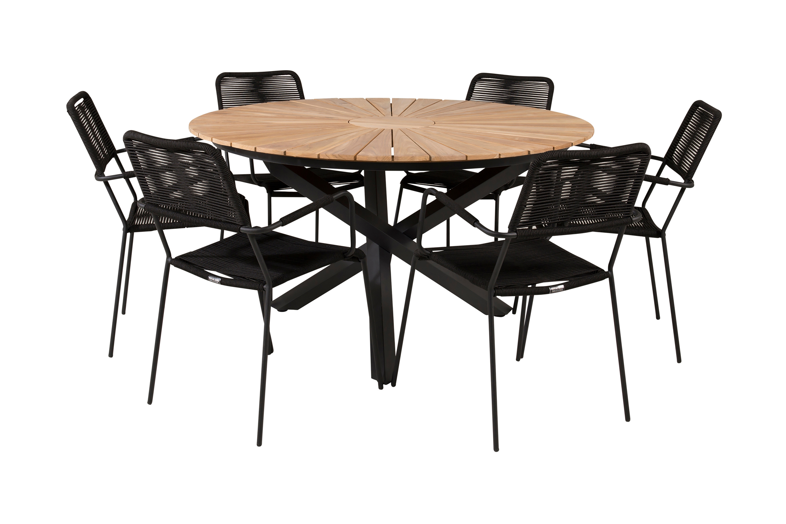 mexico matgrupp utomhus rund ø140cm + 6 lindos karmstolar - svart