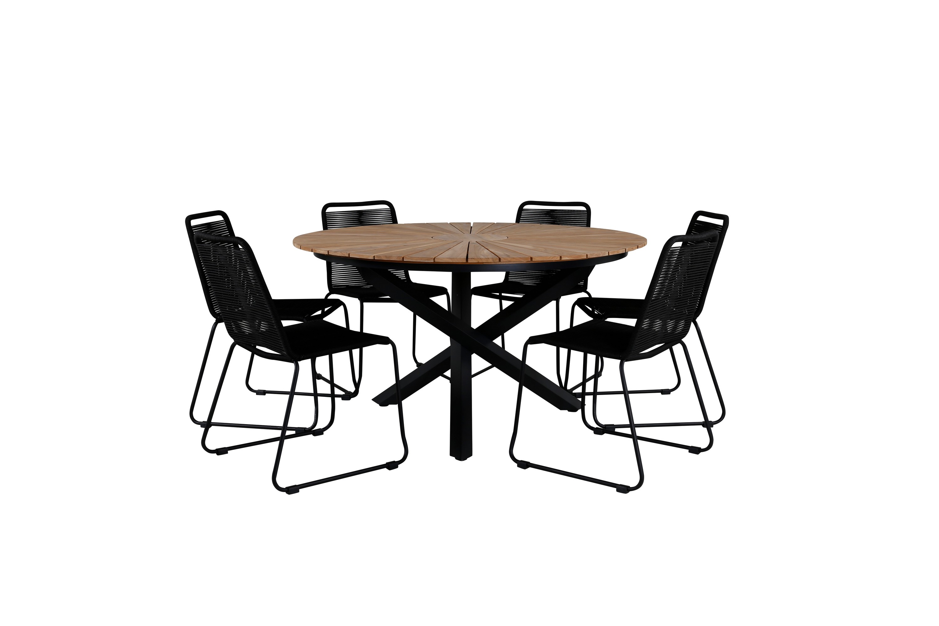 Mexico Matgrupp Utomhus Rund 140cm 6 Lindos Stapelbara Matstolar Svart