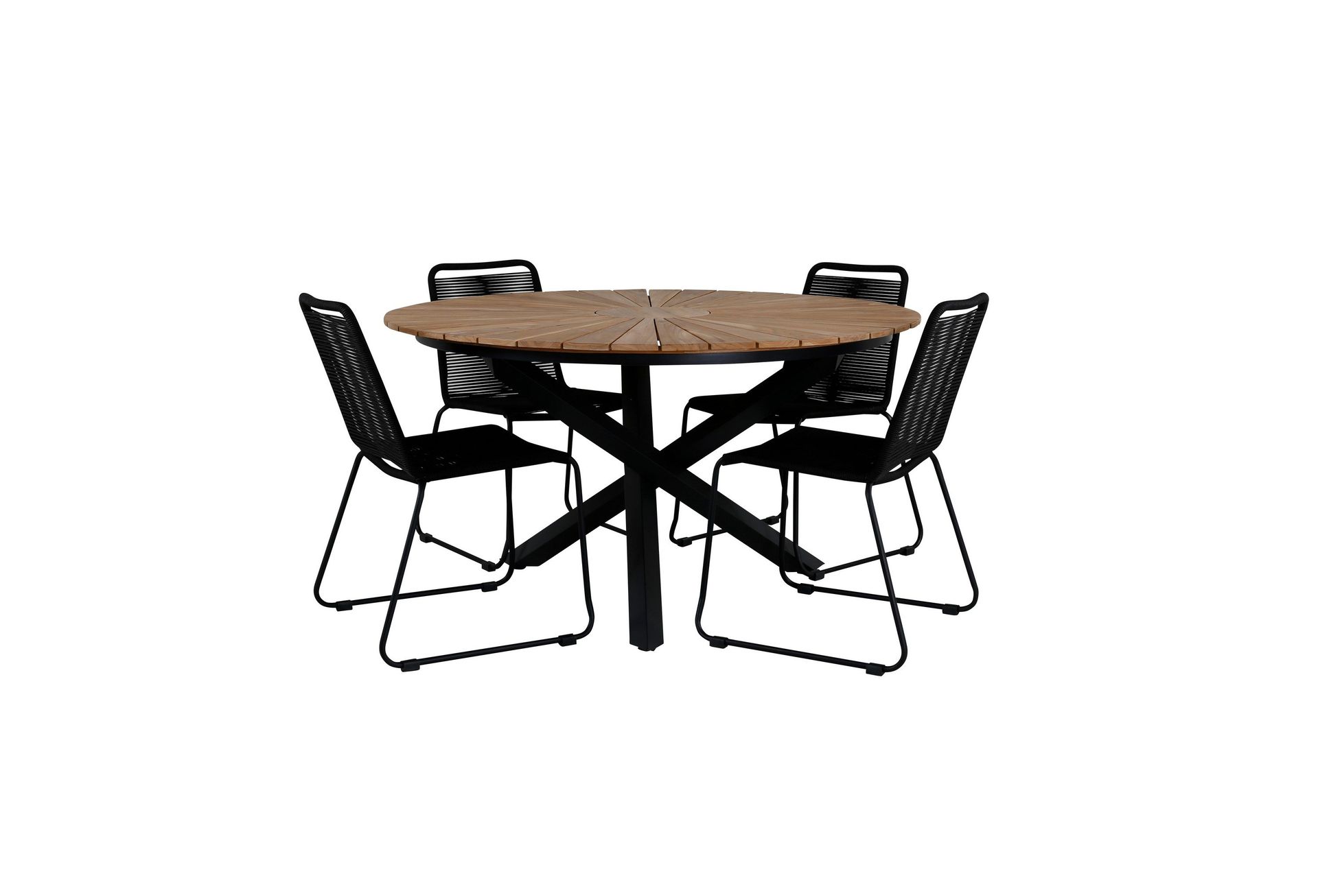 Mexico Matgrupp Utomhus Rund &Oslash;140cm + 4 Lindos Stolar - Svart/Gul