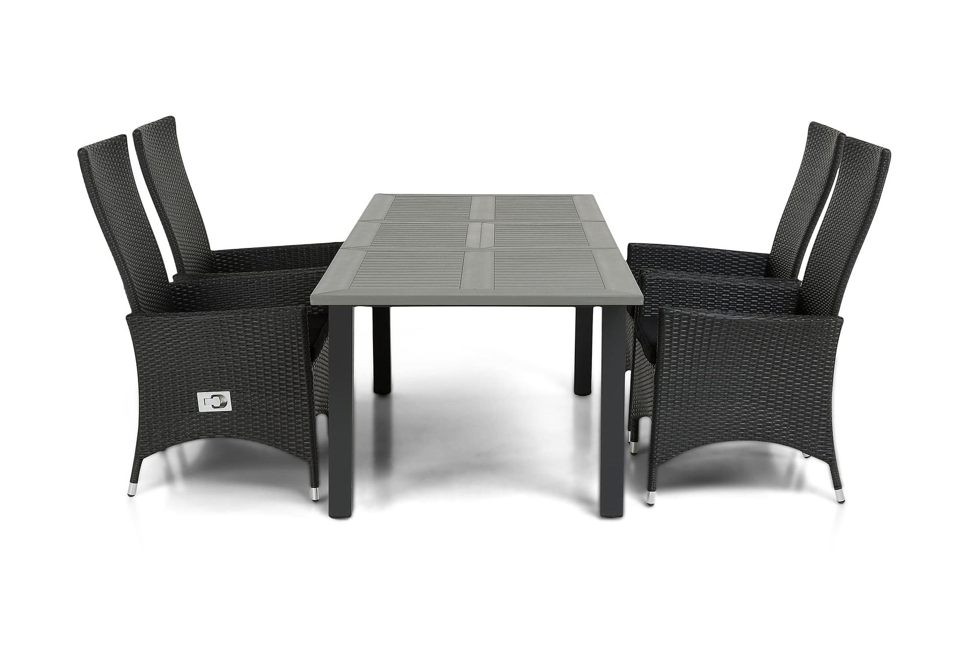 monaco matgrupp utomhus 152-210 + 4 jenny ställbar fåtölj - svart